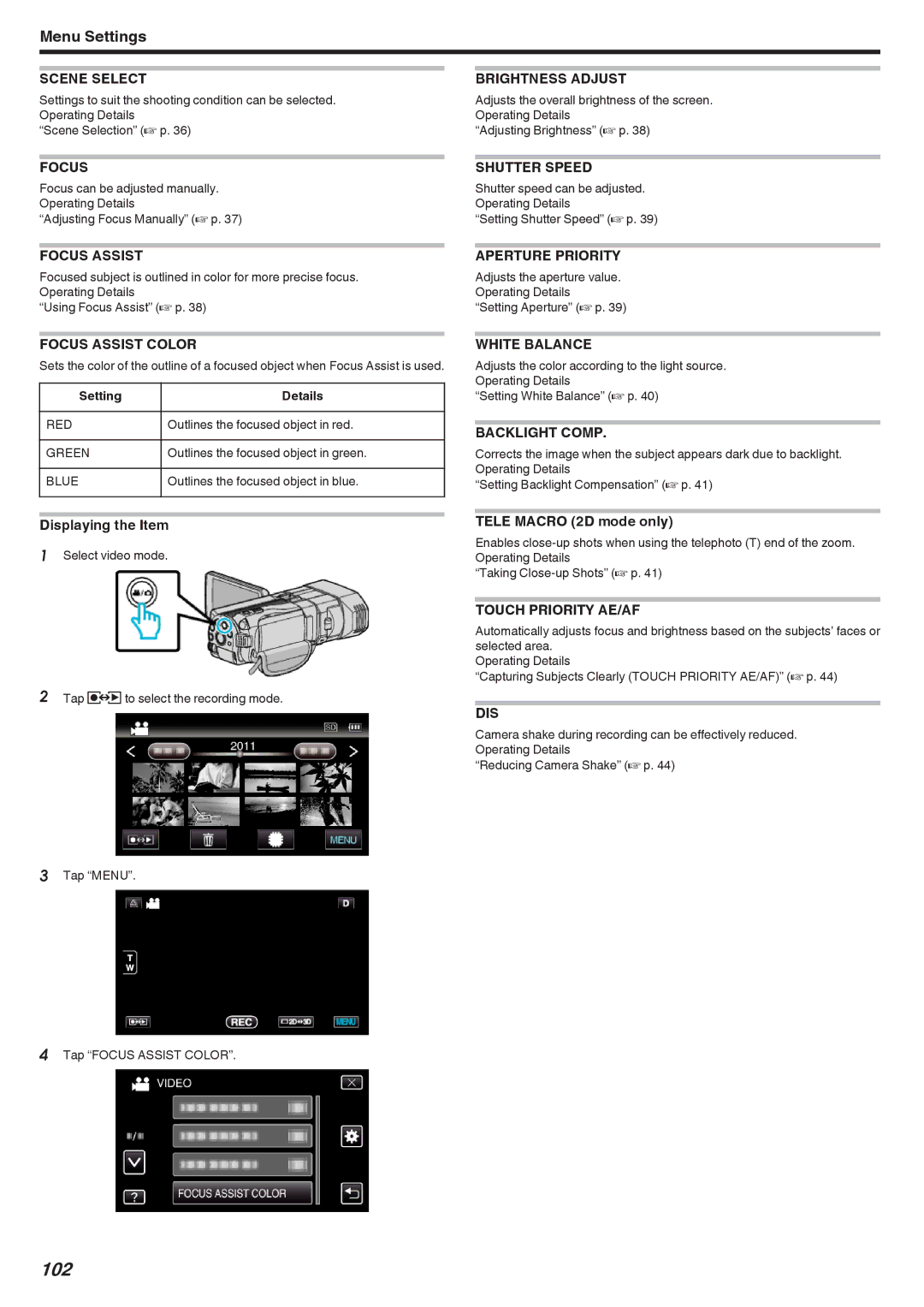 JVC GSTD1BUS manual 102 