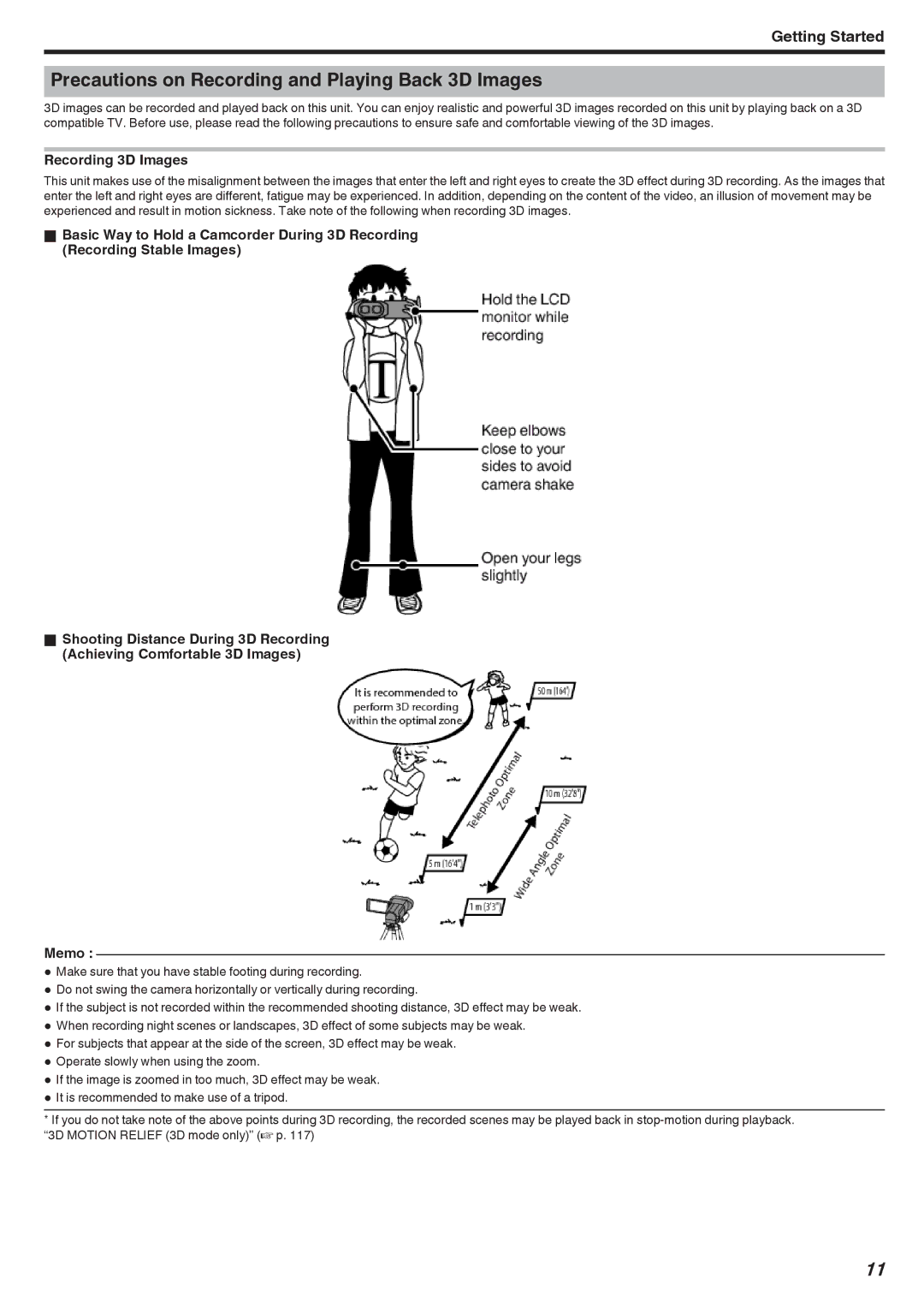 JVC GSTD1BUS manual Precautions on Recording and Playing Back 3D Images, Recording 3D Images 