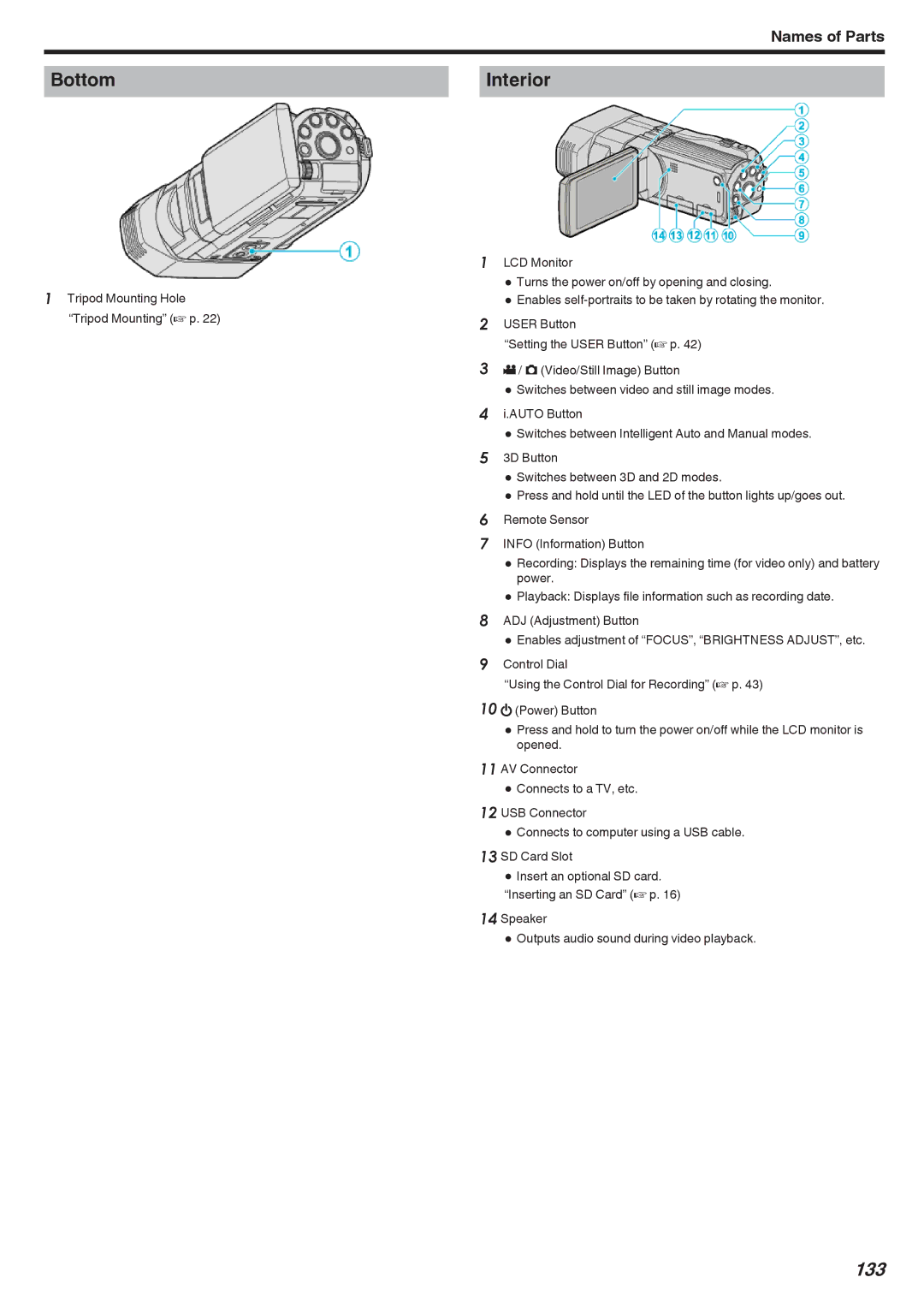 JVC GSTD1BUS manual Bottom Interior, 133 