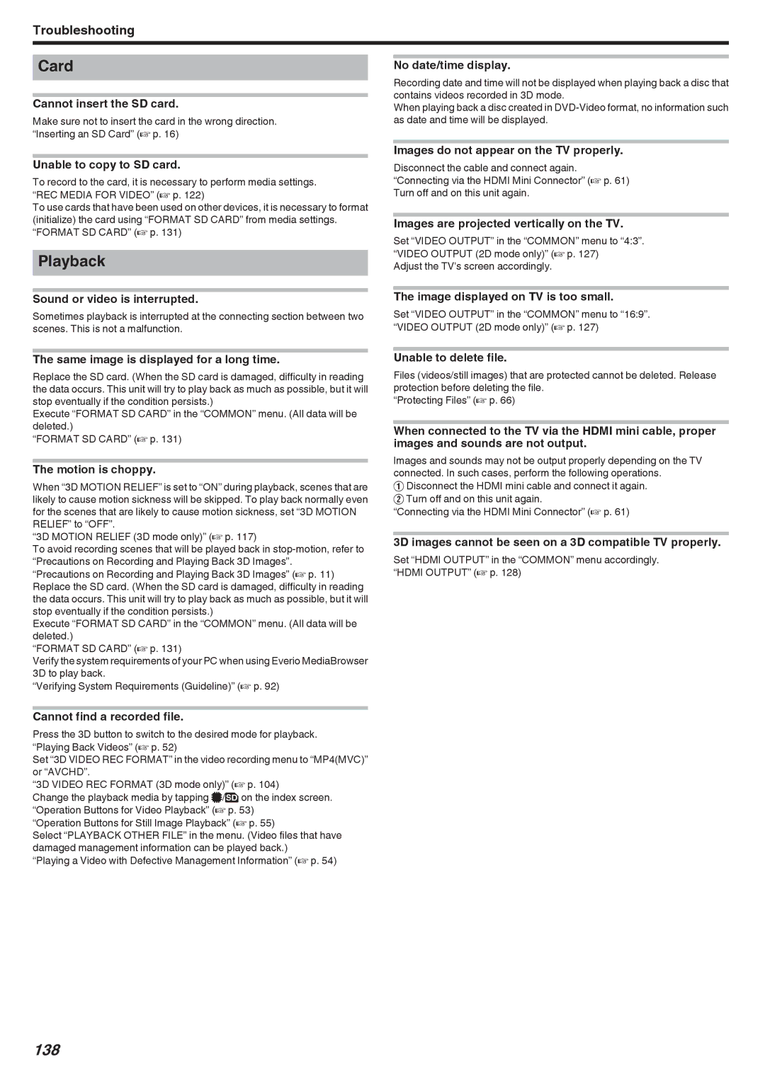 JVC GSTD1BUS manual Card, 138 