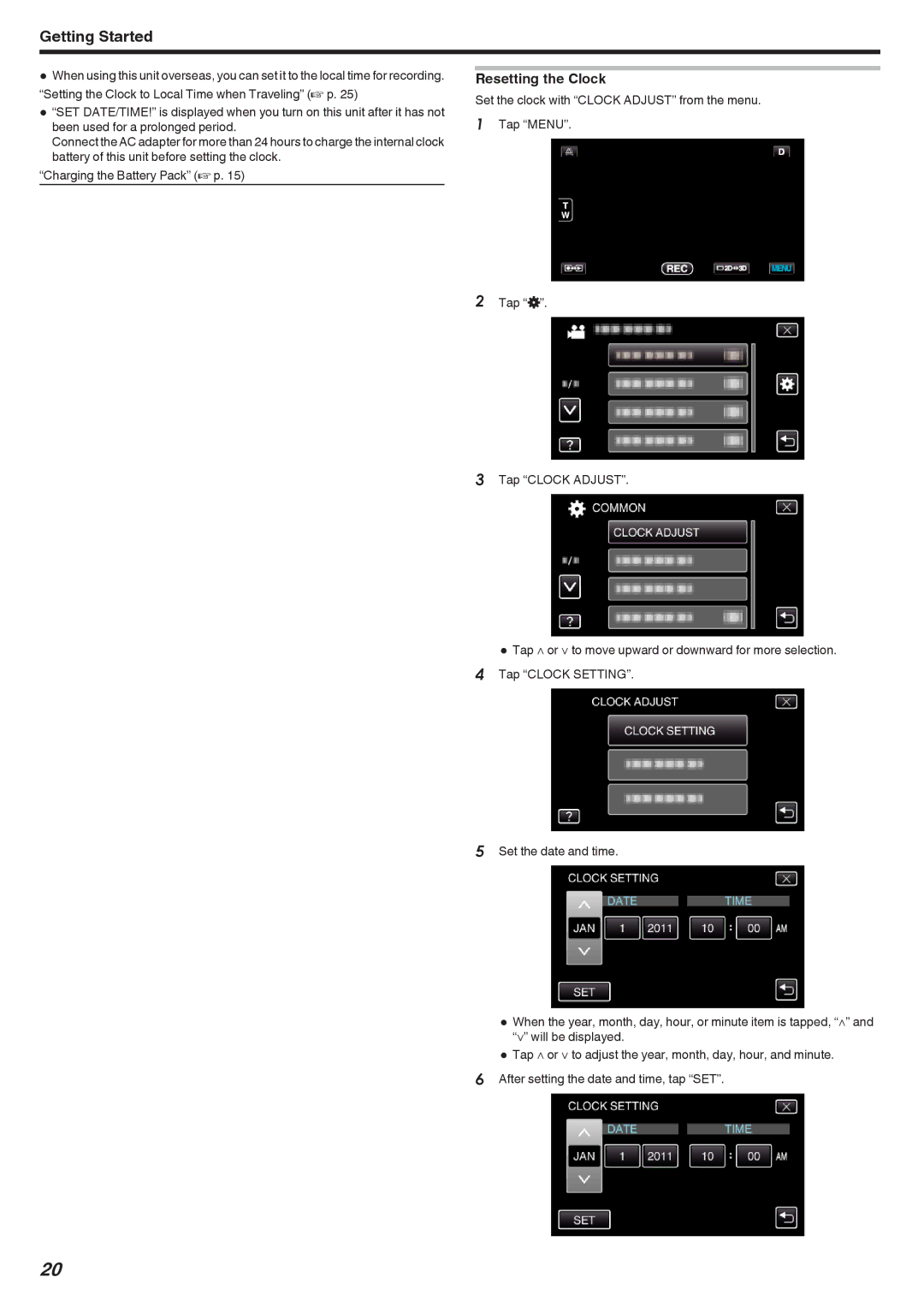 JVC GSTD1BUS manual Resetting the Clock 