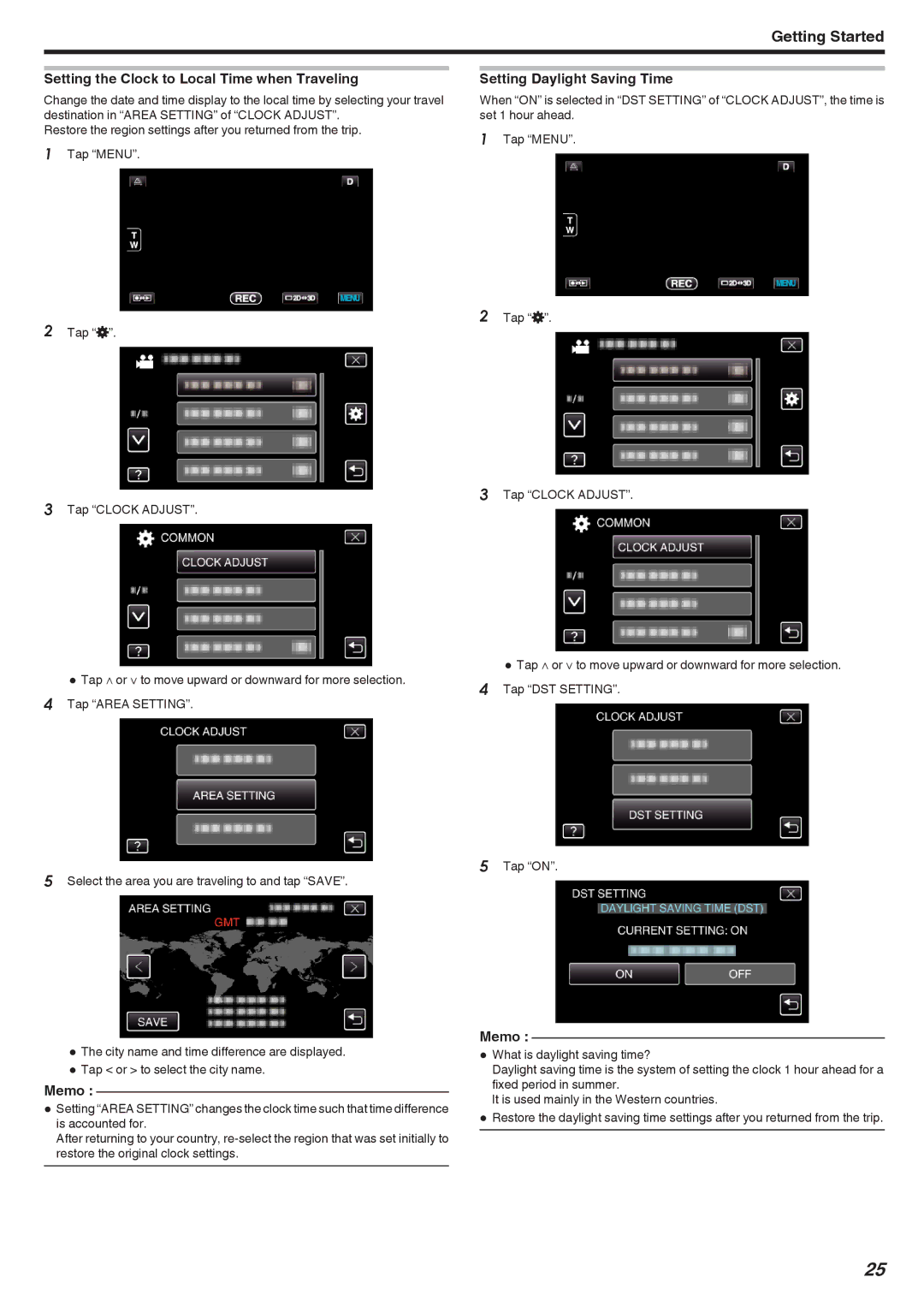 JVC GSTD1BUS manual Setting the Clock to Local Time when Traveling, Setting Daylight Saving Time 