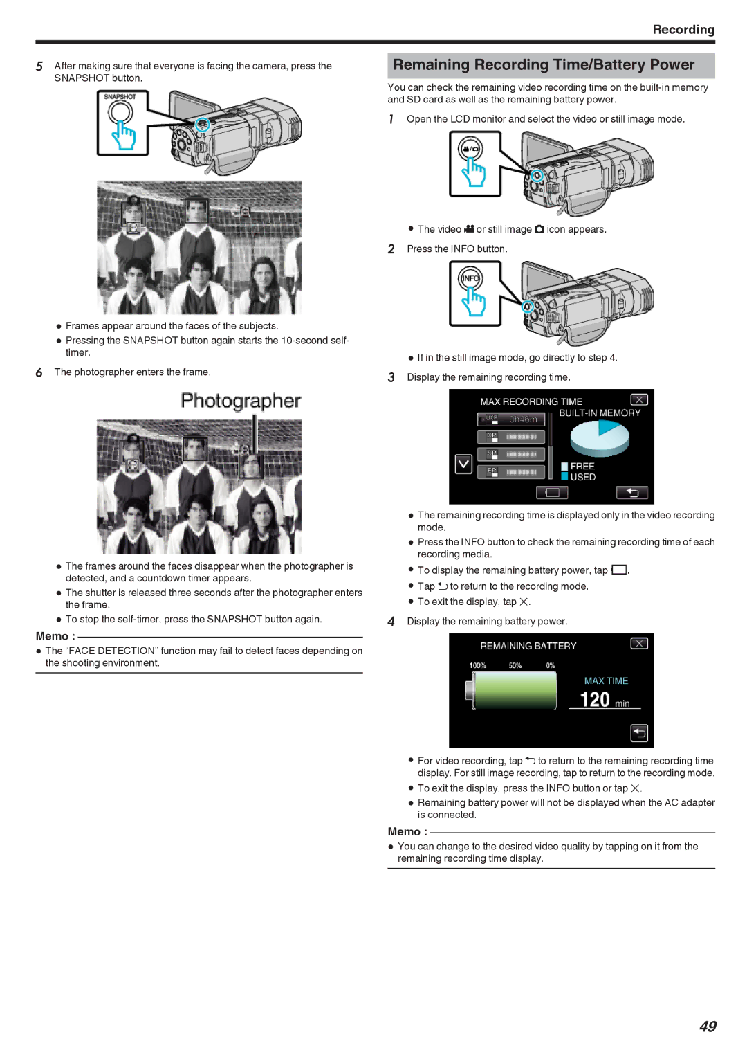 JVC GSTD1BUS manual Remaining Recording Time/Battery Power 