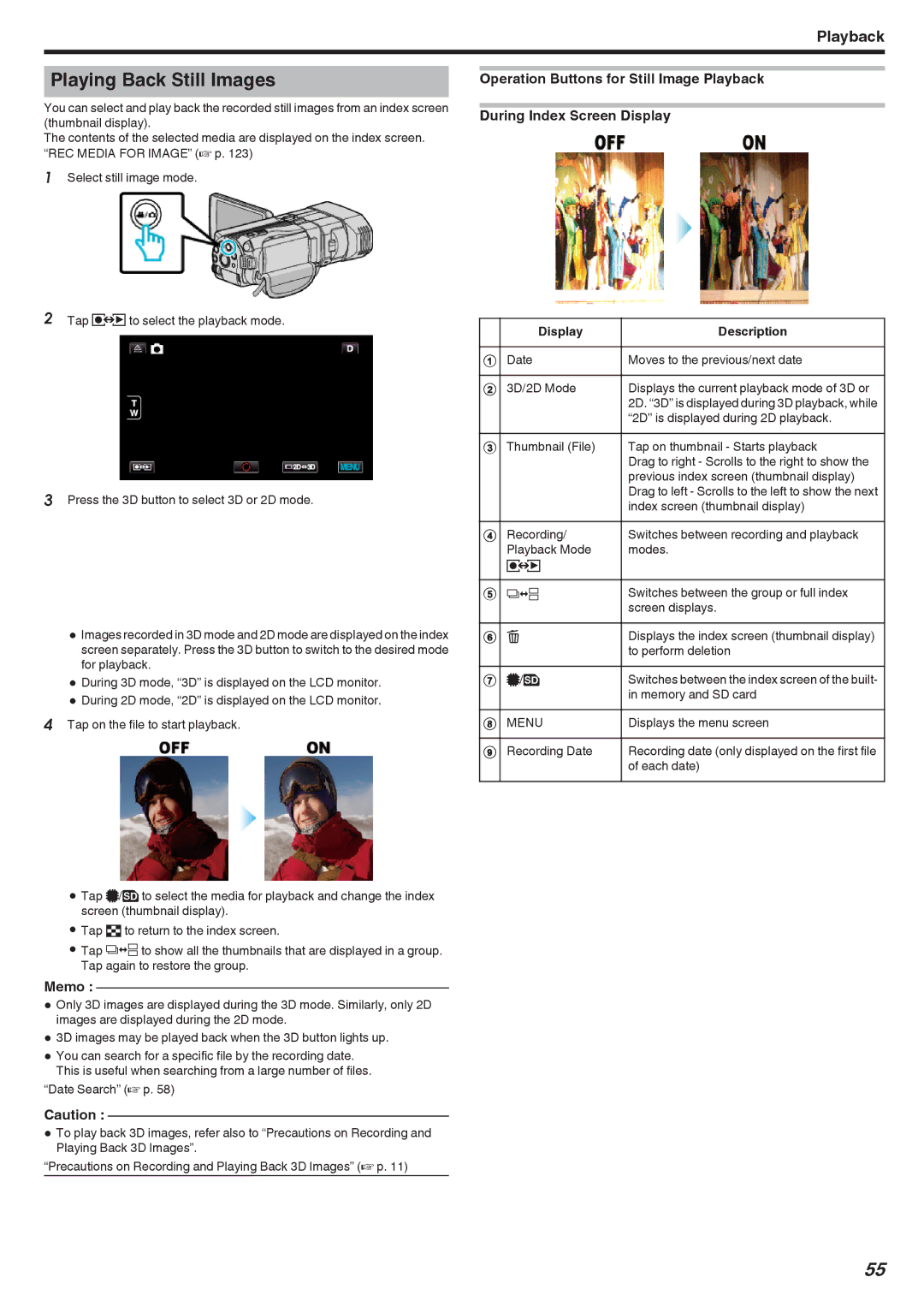 JVC GSTD1BUS manual Playing Back Still Images 