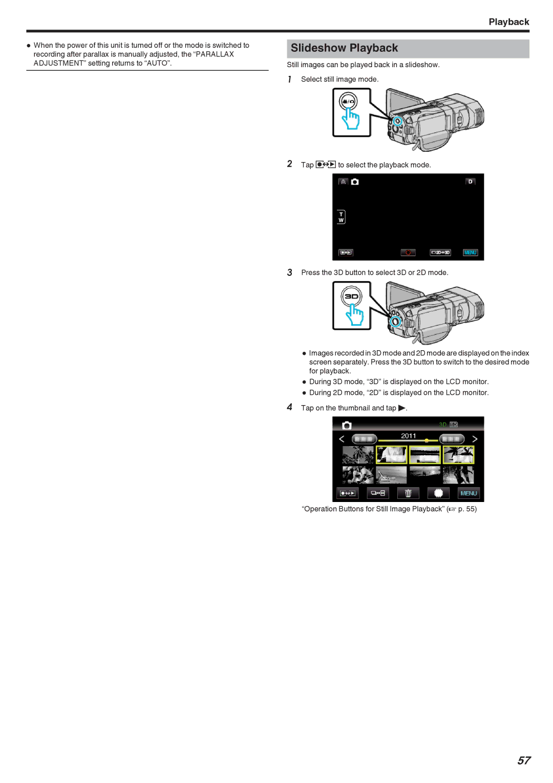 JVC GSTD1BUS manual Slideshow Playback 