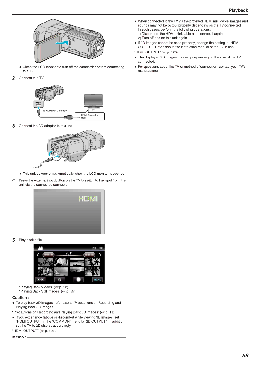 JVC GSTD1BUS manual Playback 