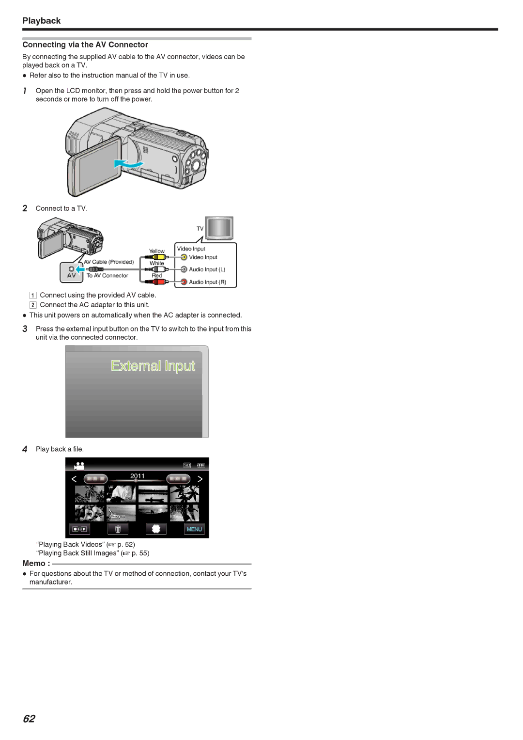 JVC GSTD1BUS manual Connecting via the AV Connector 