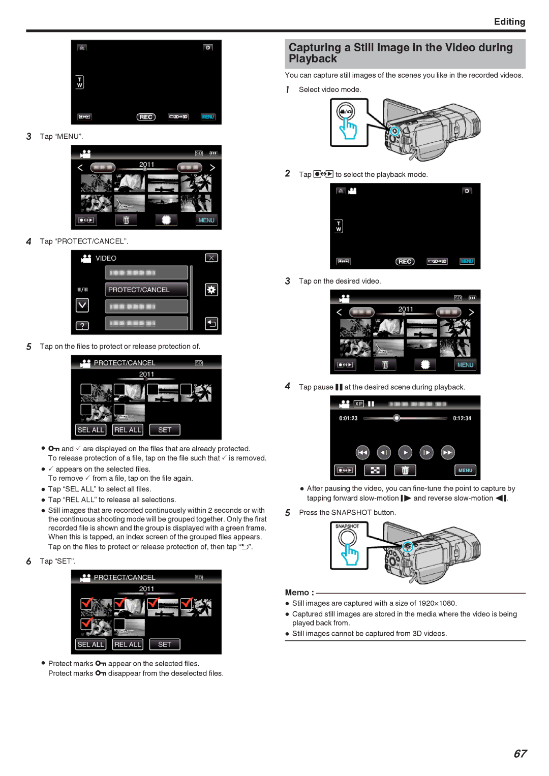 JVC GSTD1BUS manual Capturing a Still Image in the Video during Playback 