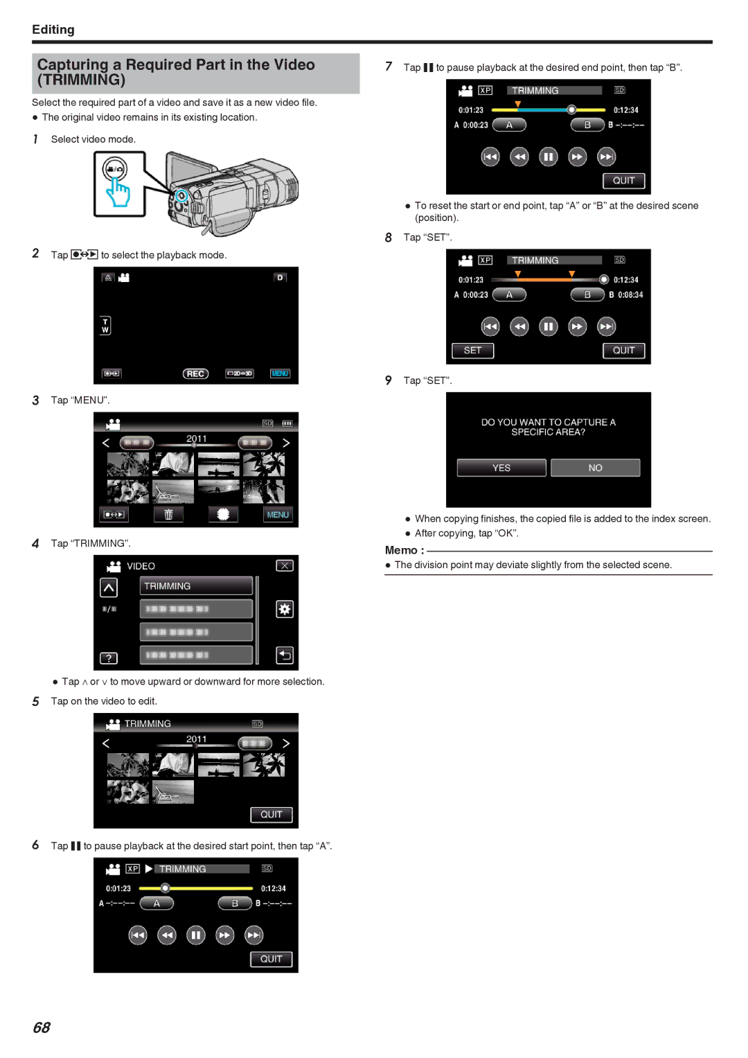 JVC GSTD1BUS manual Capturing a Required Part in the Video Trimming 