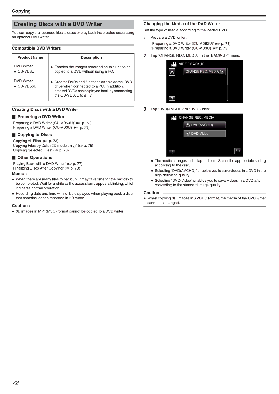 JVC GSTD1BUS manual Creating Discs with a DVD Writer 