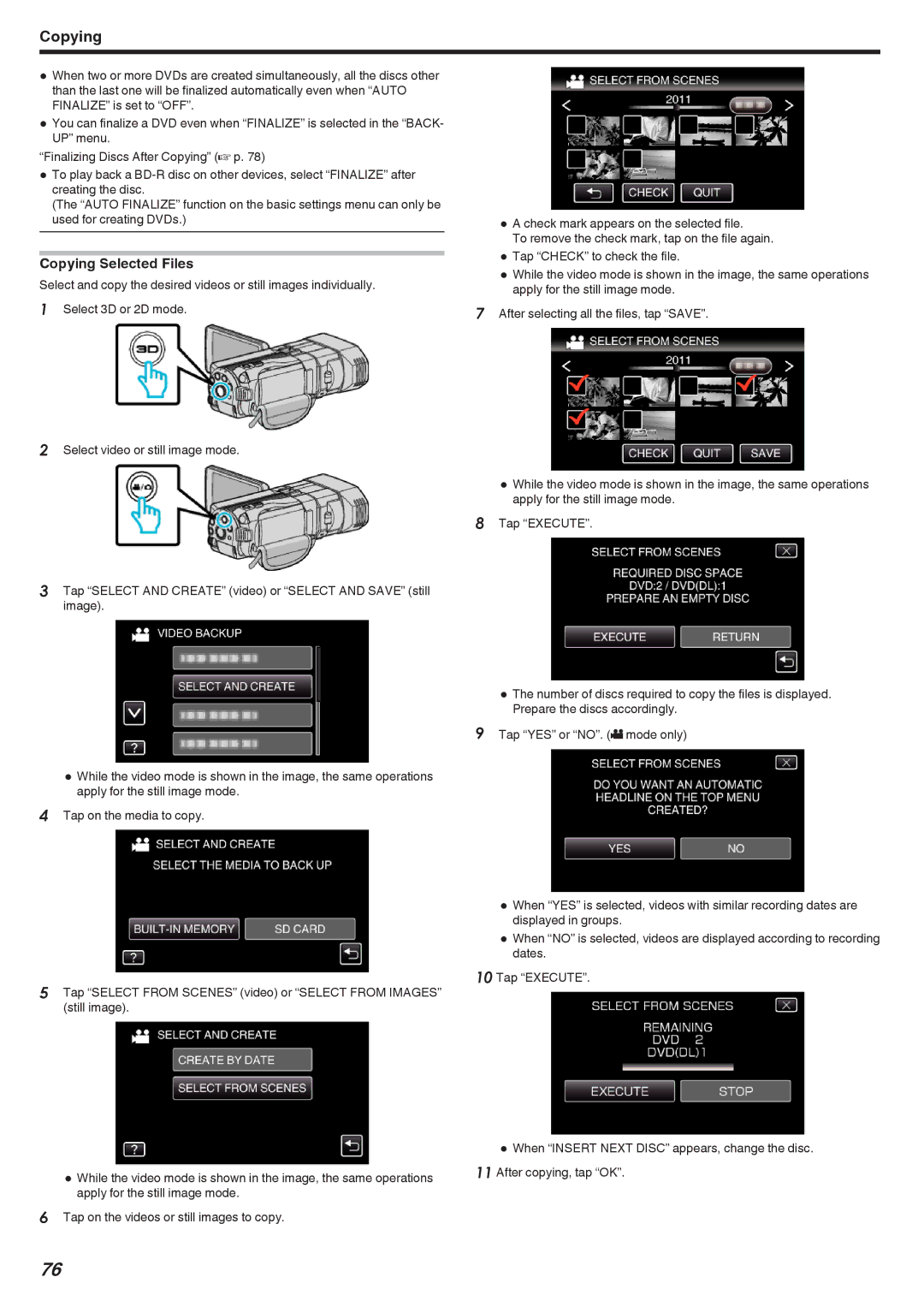 JVC GSTD1BUS manual Copying Selected Files 