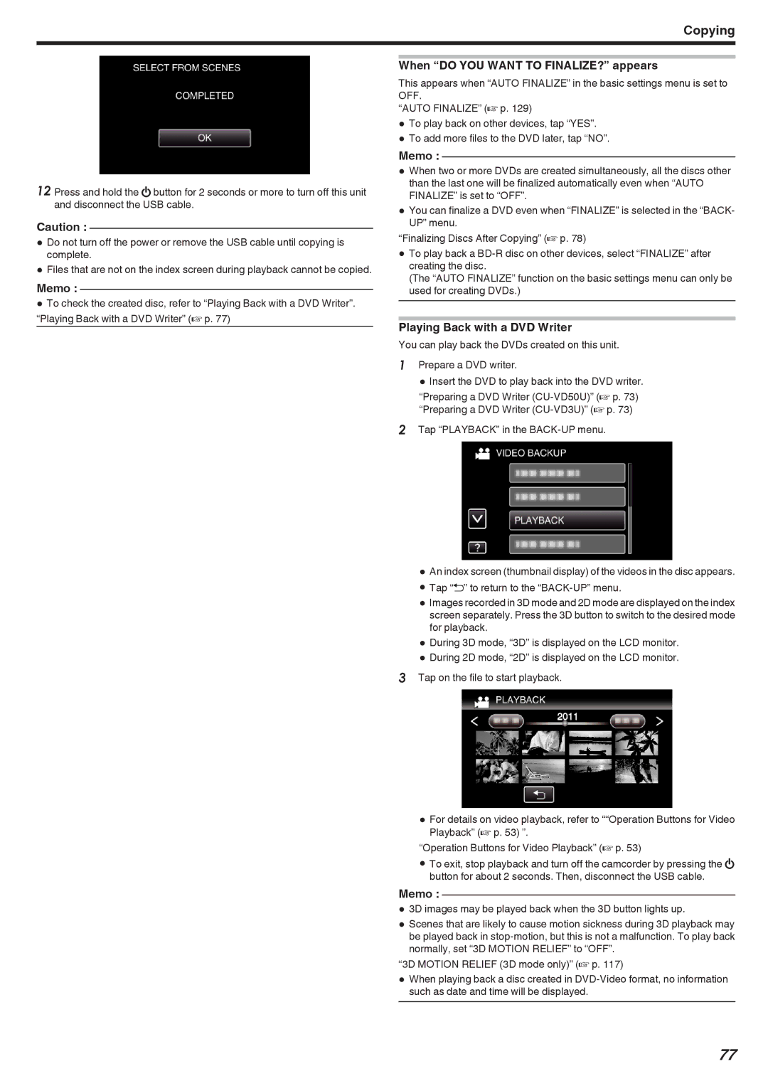 JVC GSTD1BUS manual Playing Back with a DVD Writer 