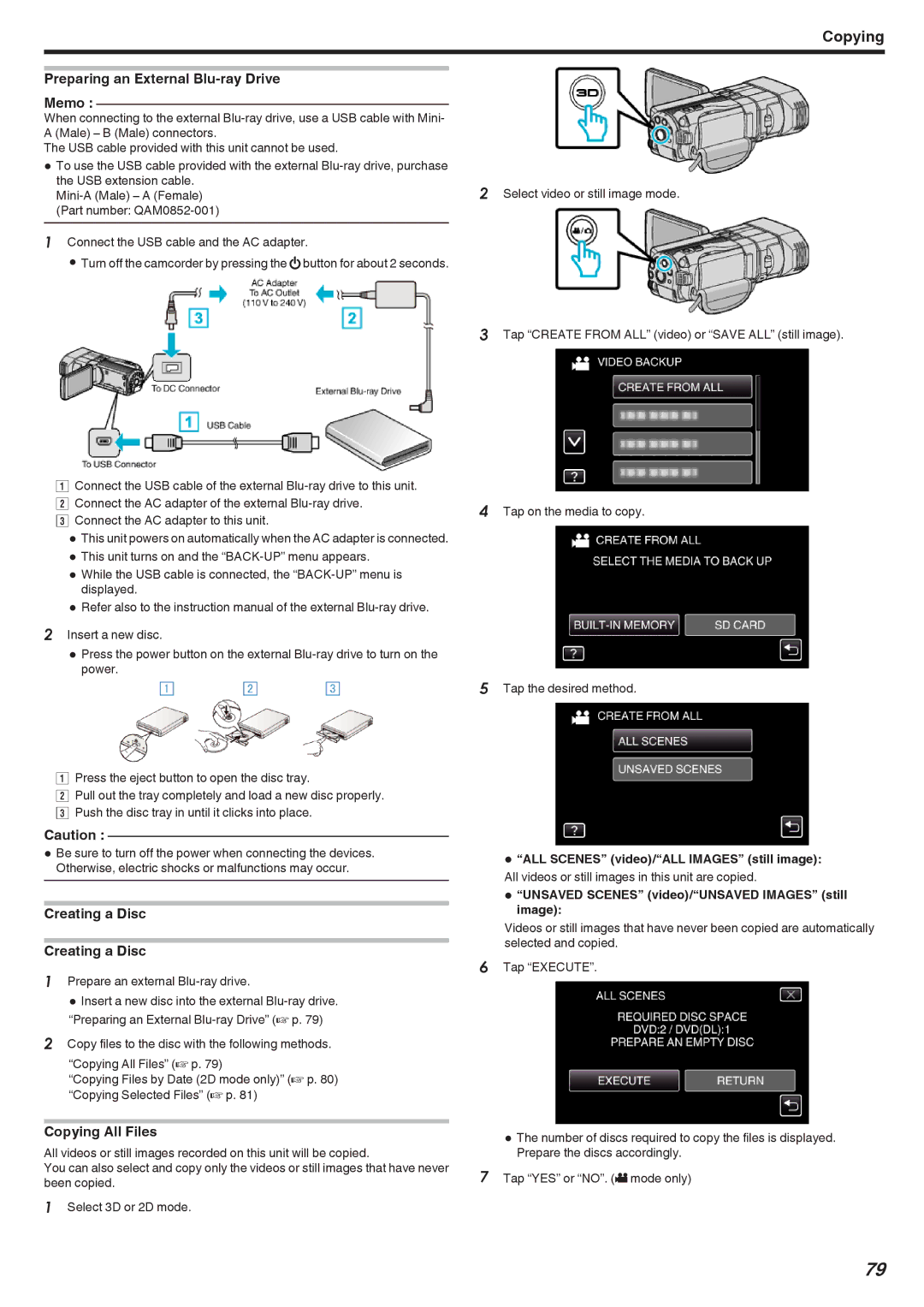 JVC GSTD1BUS manual Preparing an External Blu-ray Drive Memo, Creating a Disc 