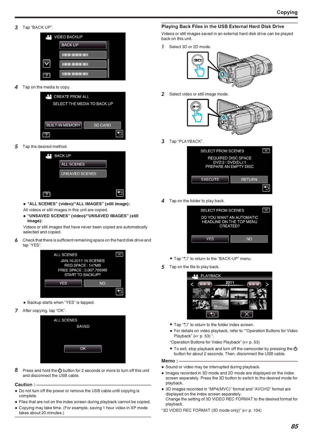 JVC GSTD1BUS manual Playing Back Files in the USB External Hard Disk Drive 