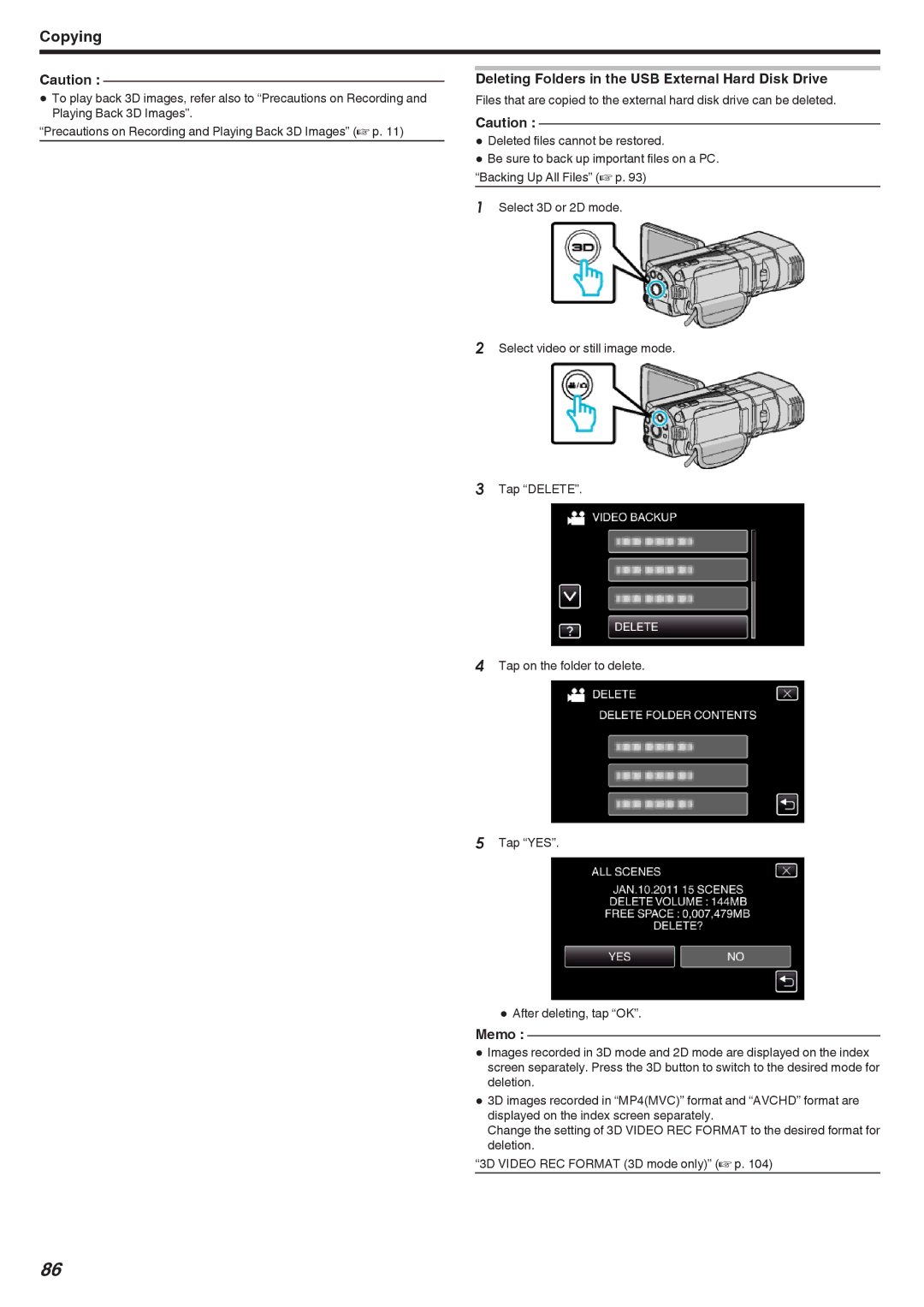 JVC GSTD1BUS manual Deleting Folders in the USB External Hard Disk Drive 