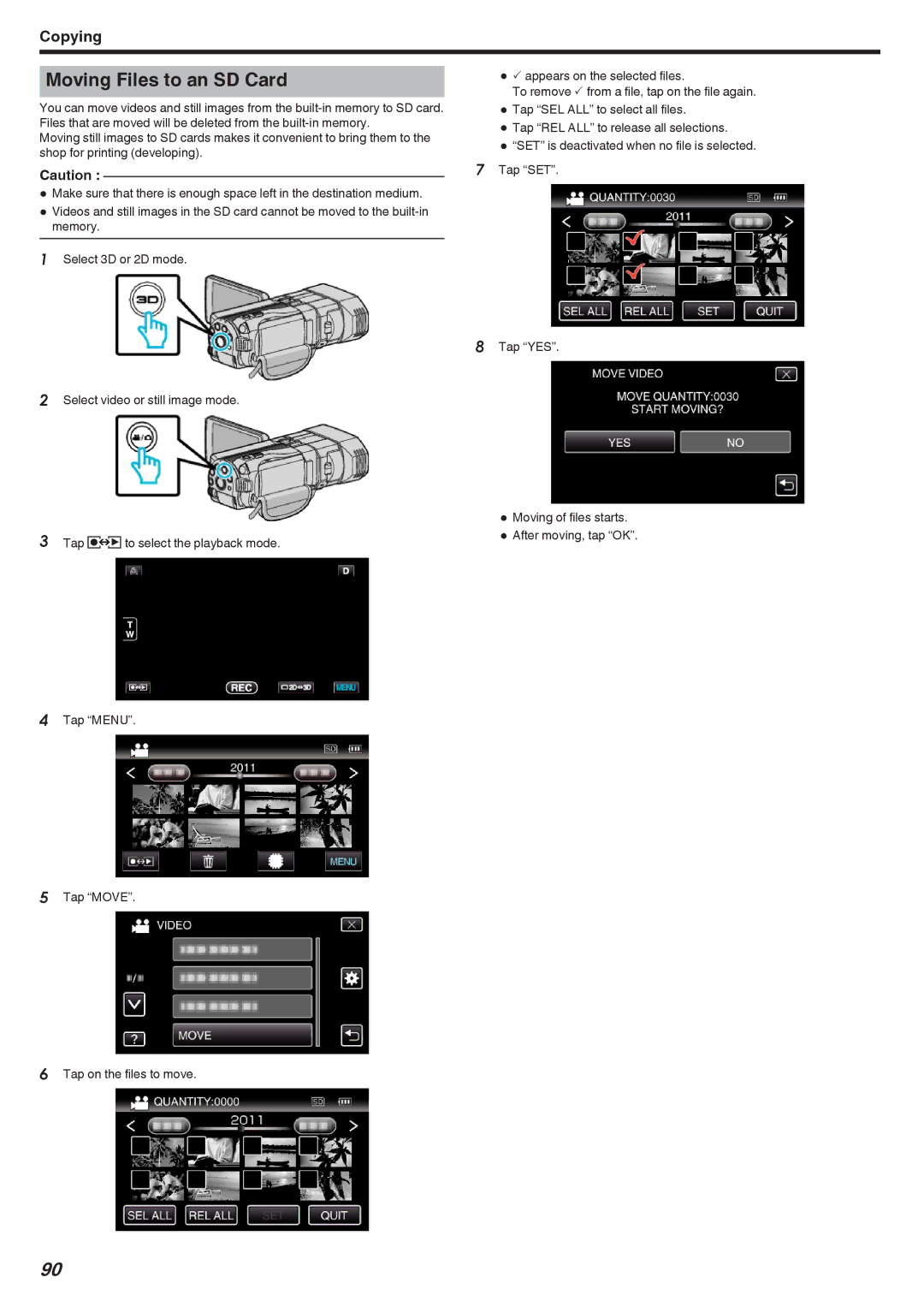 JVC GSTD1BUS manual Moving Files to an SD Card 