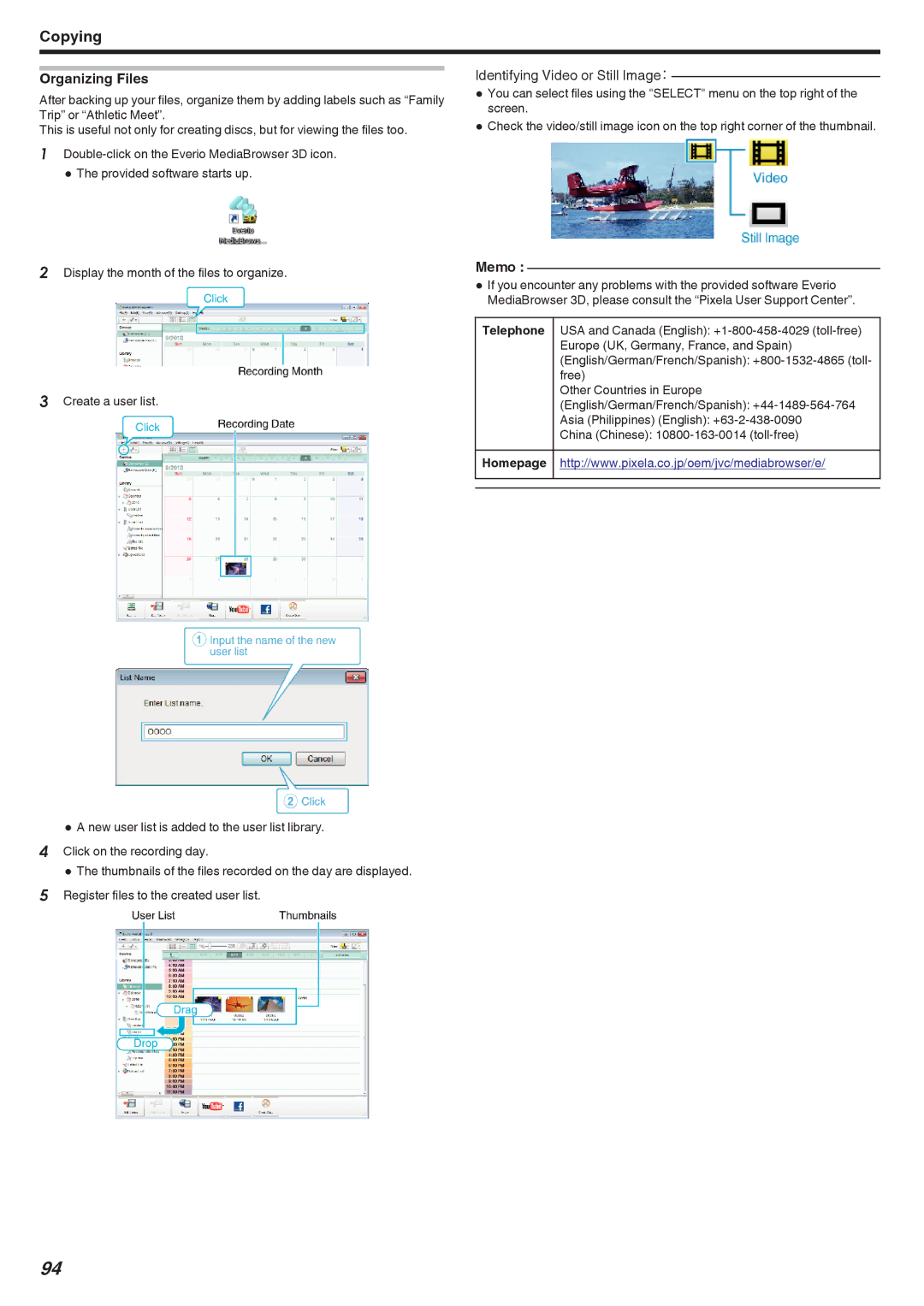 JVC GSTD1BUS manual Organizing Files, Identifying Video or Still Image： 