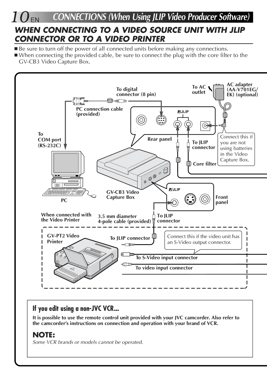 JVC GV-CB3E manual Connectio NS When Usi ng Jlip Video Prod ucer So ftware 