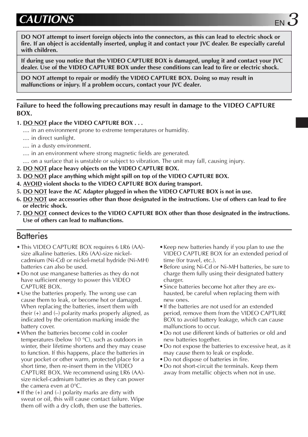 JVC GV-CB3E manual Batteries 