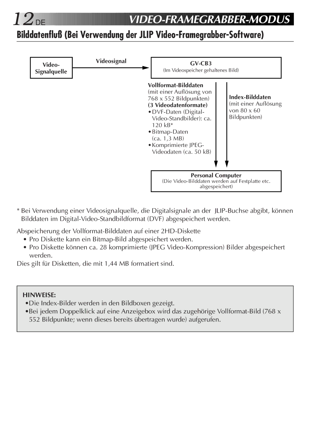 JVC GV-CB3E manual De Video-Fr Am Egrabber-Modus, Video Signalquelle Videosignal 