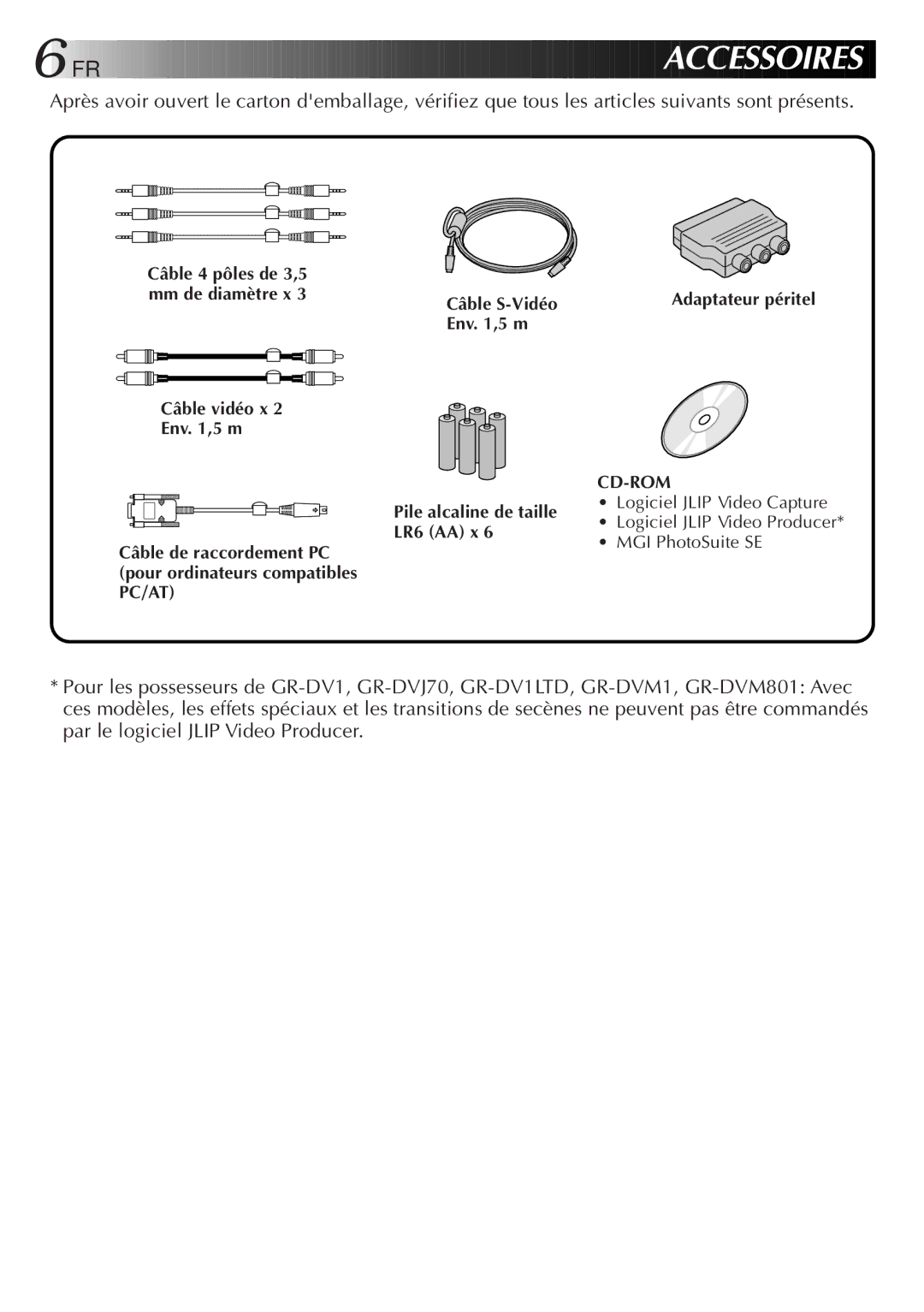 JVC GV-CB3E manual FR a Ccess Oires, Pile alcaline de taille, LR6 AA x 