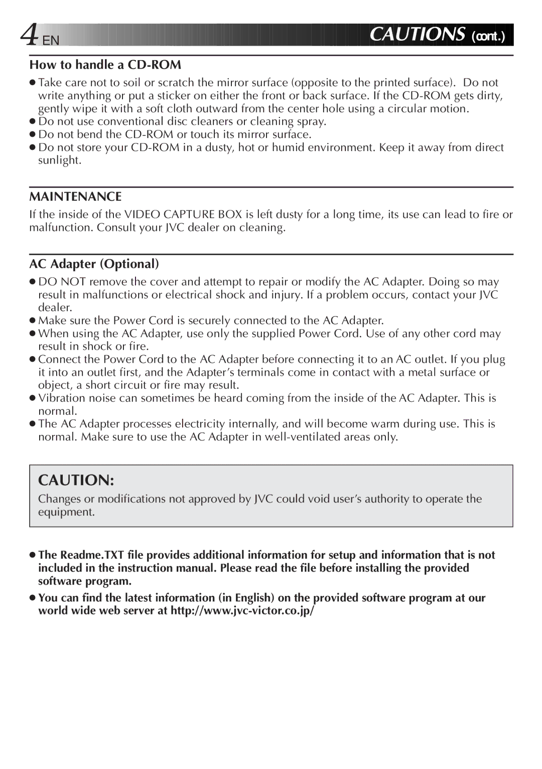 JVC GV-CB3E manual How to handle a CD-ROM, Maintenance, AC Adapter Optional 