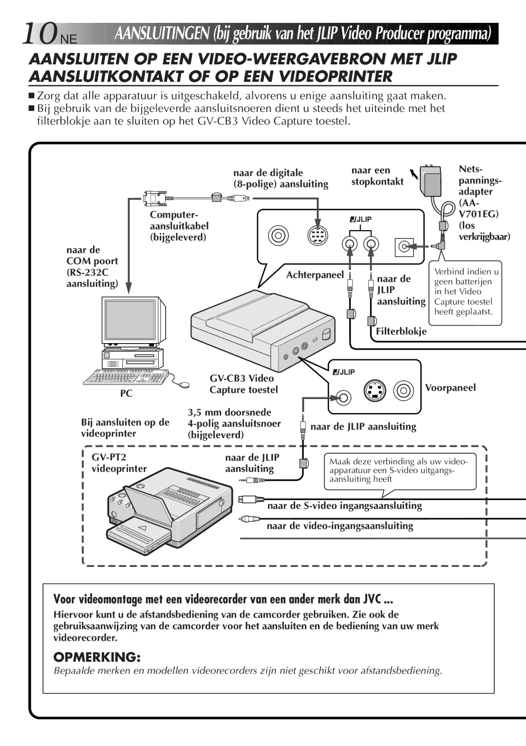 JVC GV-CB3E manual Opmerking 