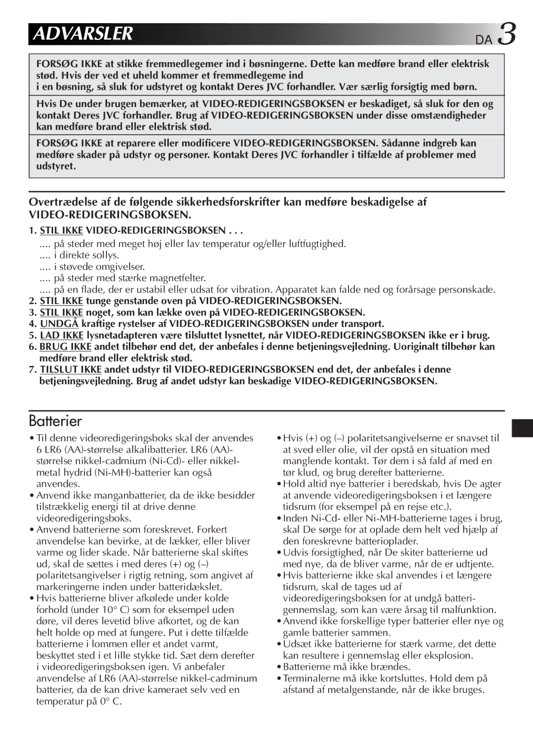 JVC GV-CB3E manual Batterier 