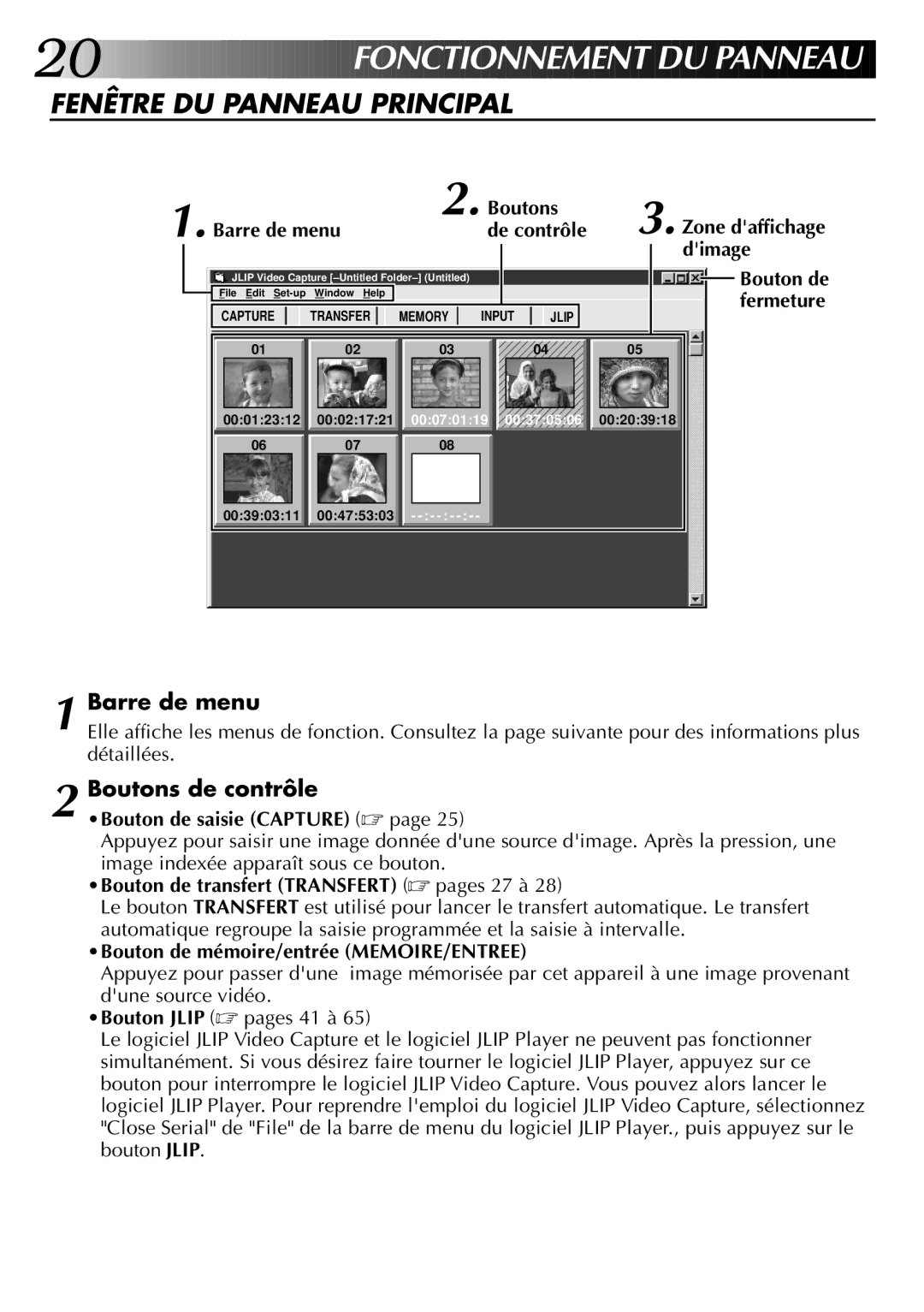 JVC GV-DS1U manual FO Nctio N N Ement DU PAN Neau, Fenêtre DU Panneau Principal 