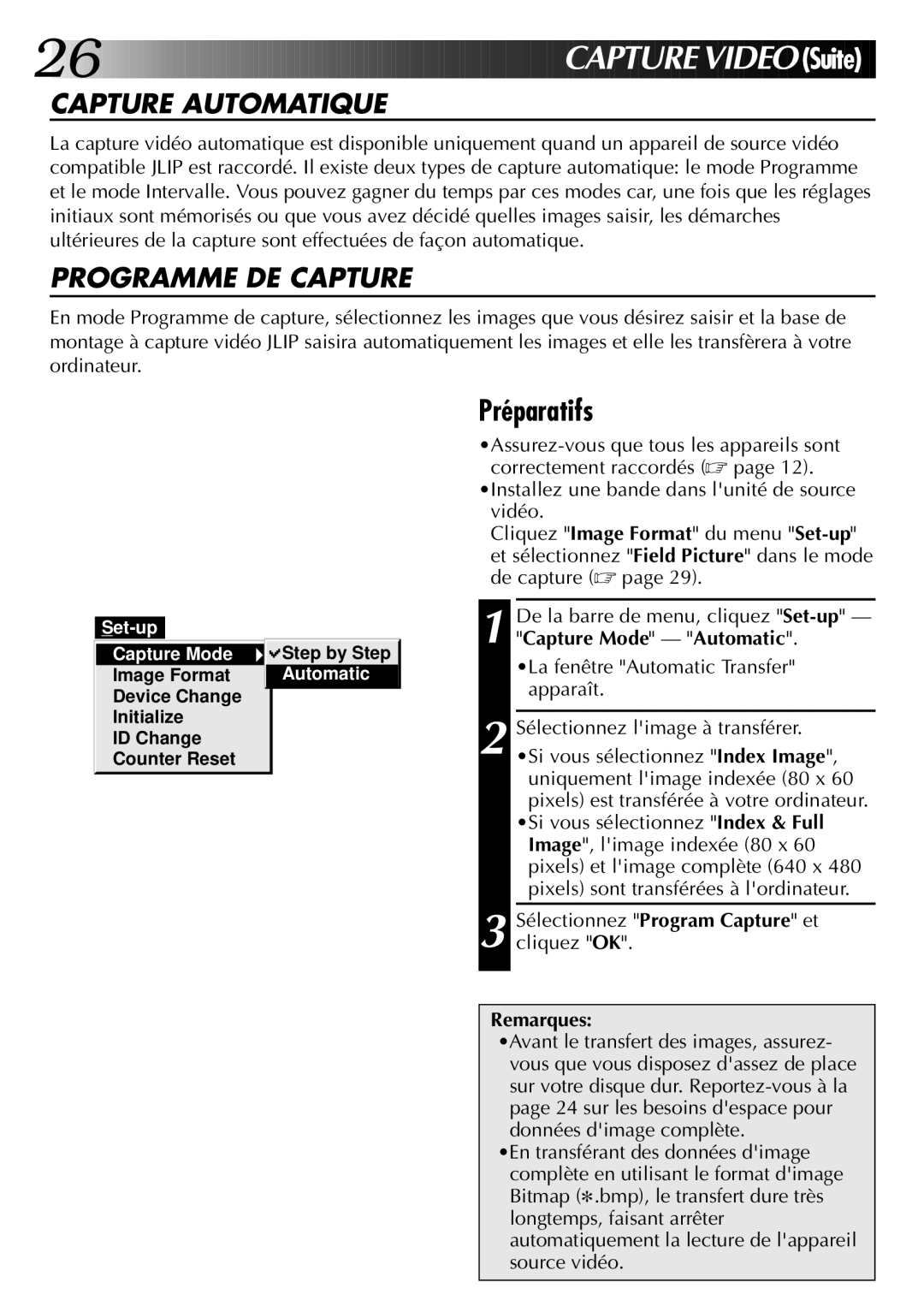 JVC GV-DS1U manual Capture Automatique, Programme DE Capture 