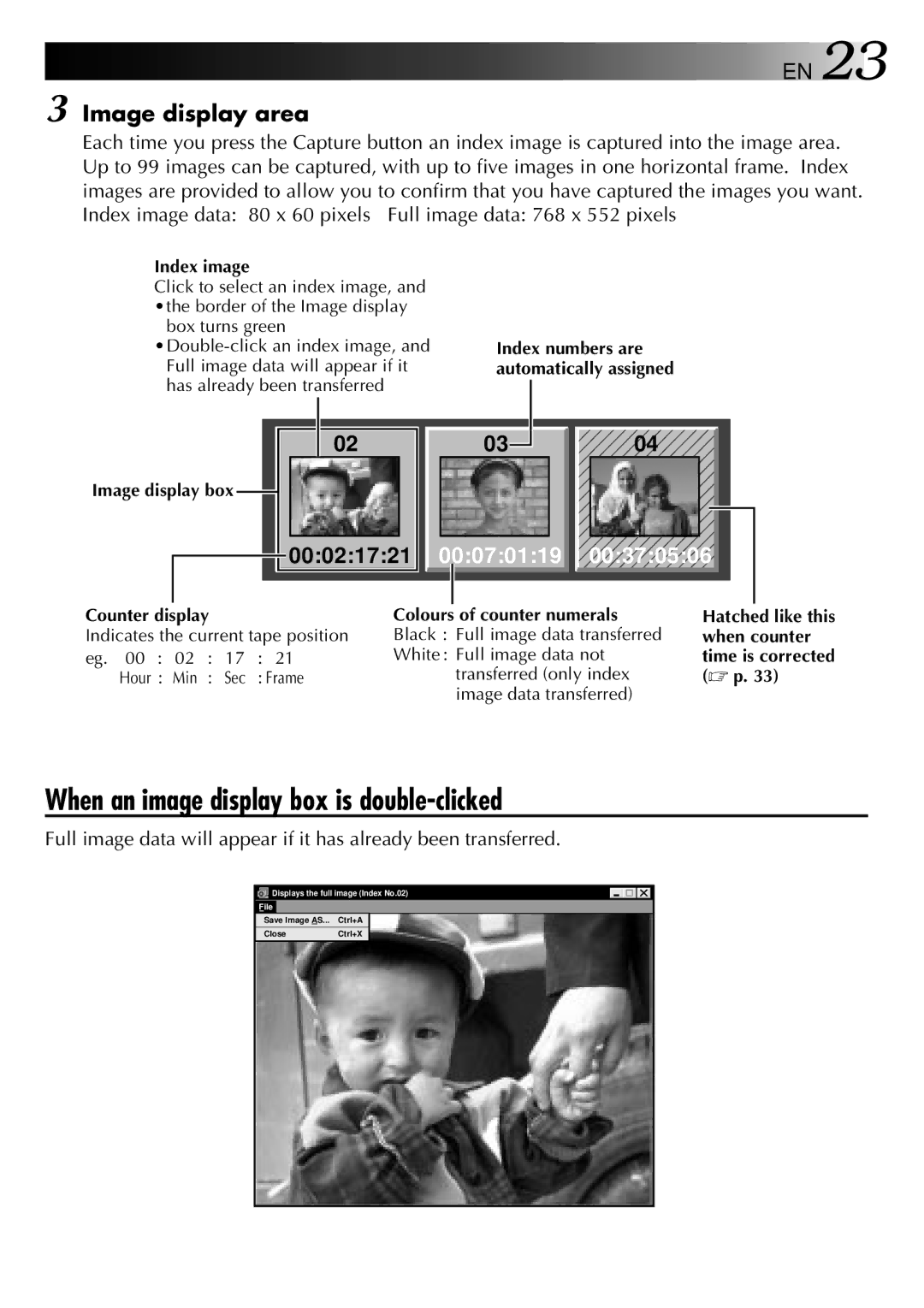 JVC GV-DS2 manual When an image display box is double-clicked, Image display area 