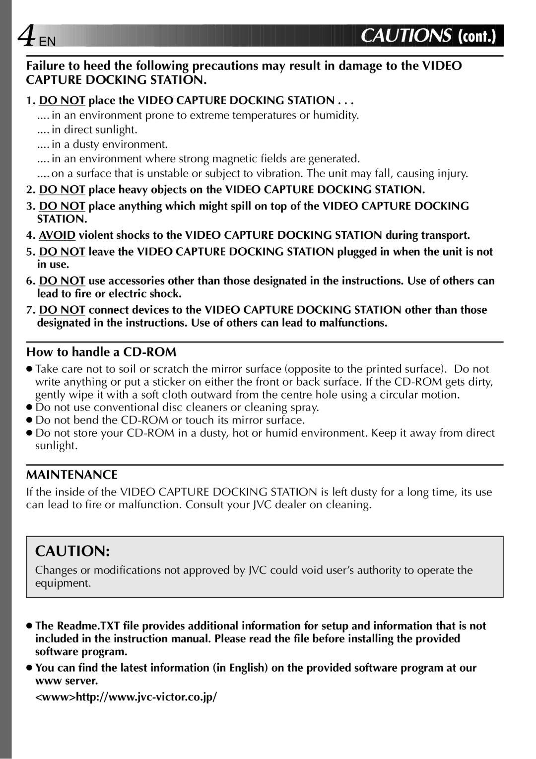 JVC GV-DS2 manual How to handle a CD-ROM, Maintenance, Do not place the Video Capture Docking Station 