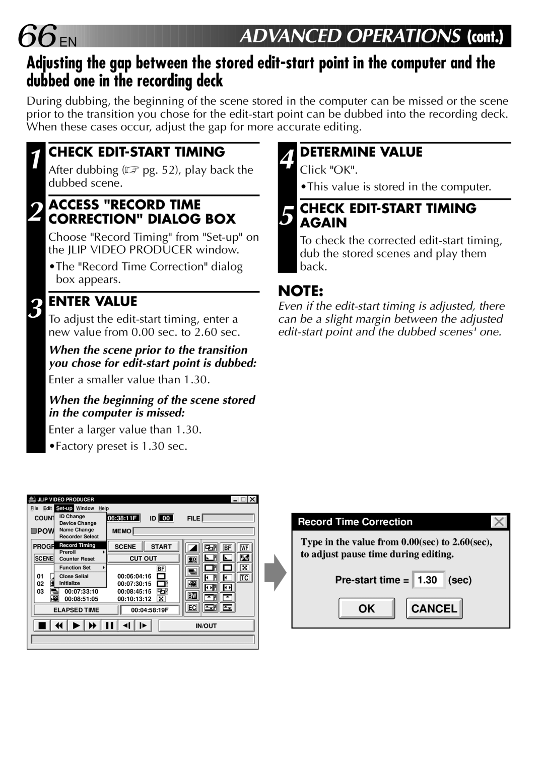 JVC GV-DS2 manual EN Advanced Operat Ions, Access Record Time Correction Dialog BOX, Enter Value, Determine Value 