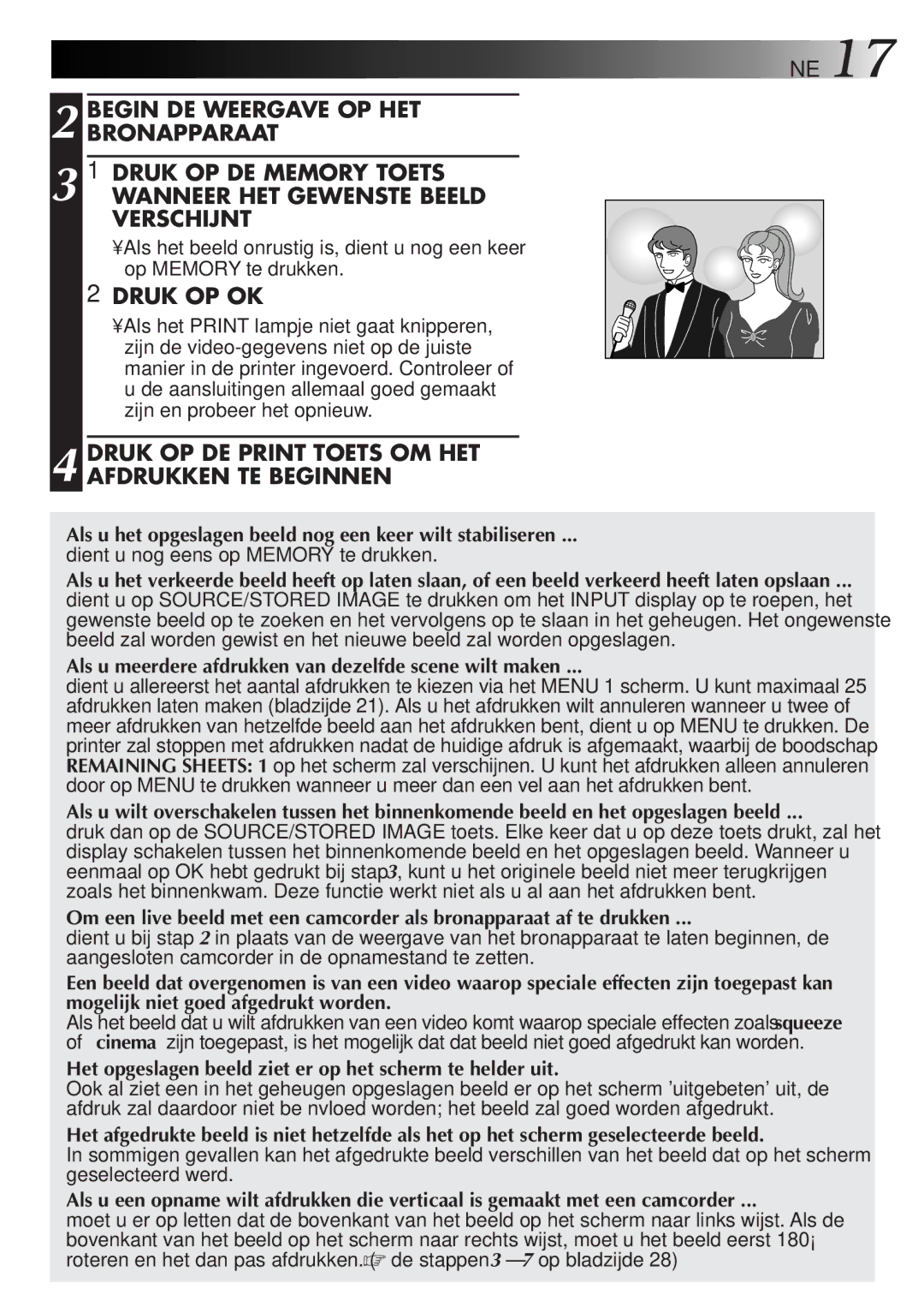 JVC GV-DT3 manual 2DRUK OP OK, Druk OP DE Print Toets OM HET Afdrukken TE Beginnen 