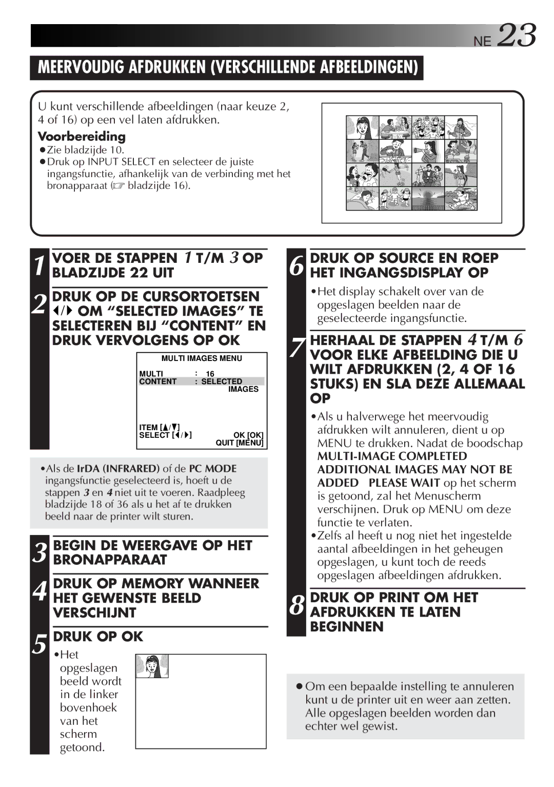 JVC GV-DT3 manual Meervoudig Afdrukken Verschillende Afbeeldingen, Druk OP Source EN Roep HET Ingangsdisplay OP 