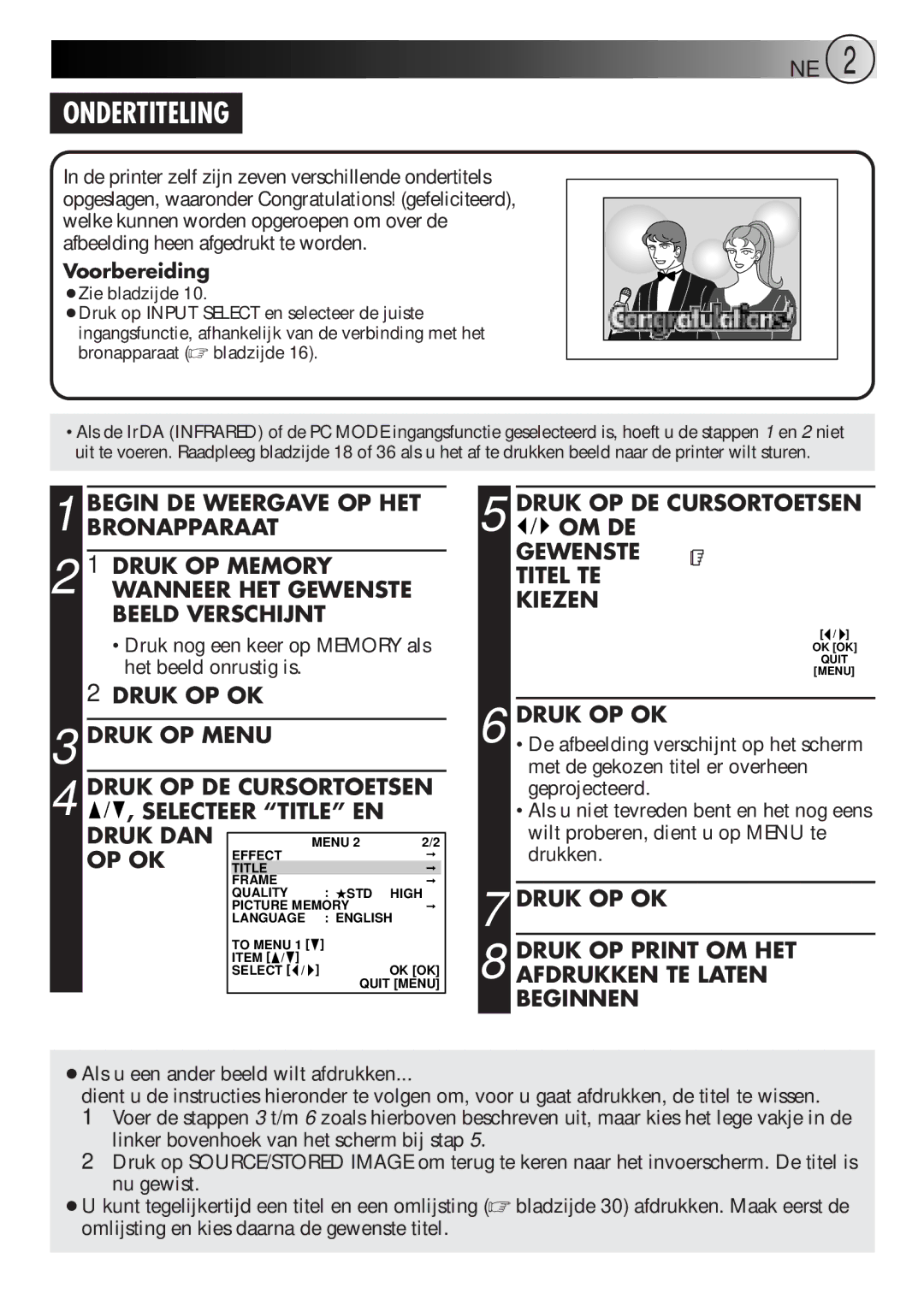 JVC GV-DT3 manual Ondertiteling, Op Ok 