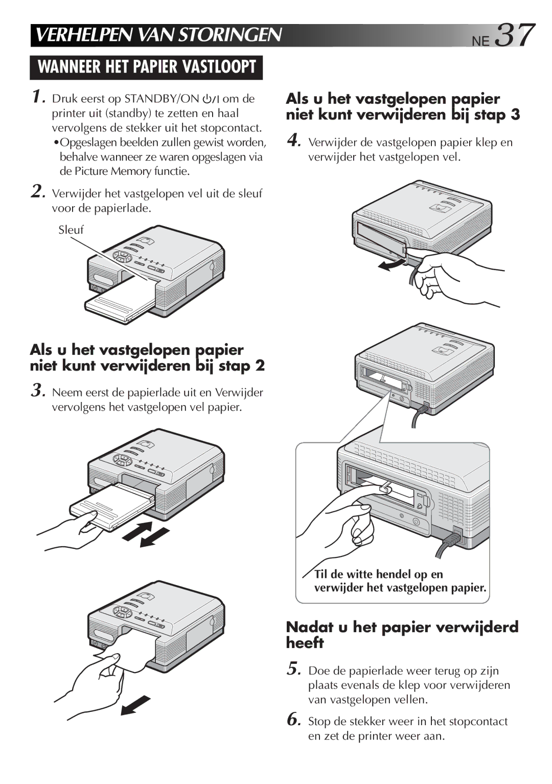 JVC GV-DT3 manual Verhelpen VAN Storingen 