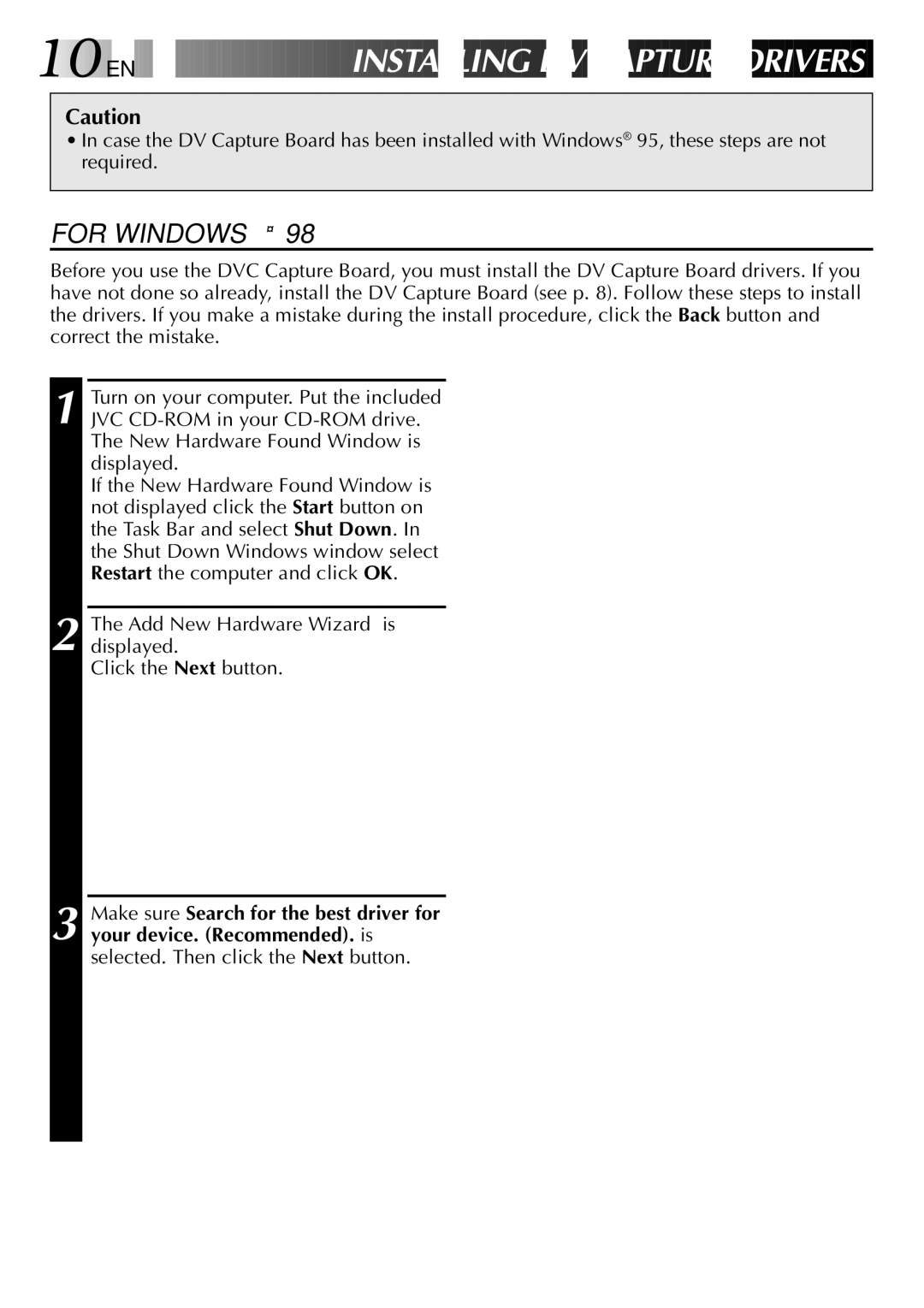 JVC GV-DV1000 manual 10 EN, For Windows 