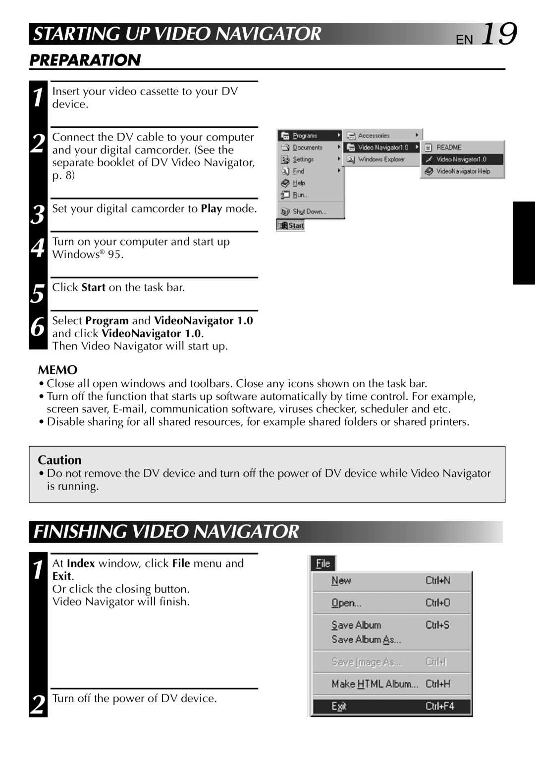 JVC GV-DV1000 manual Starting UP Video Navigator 