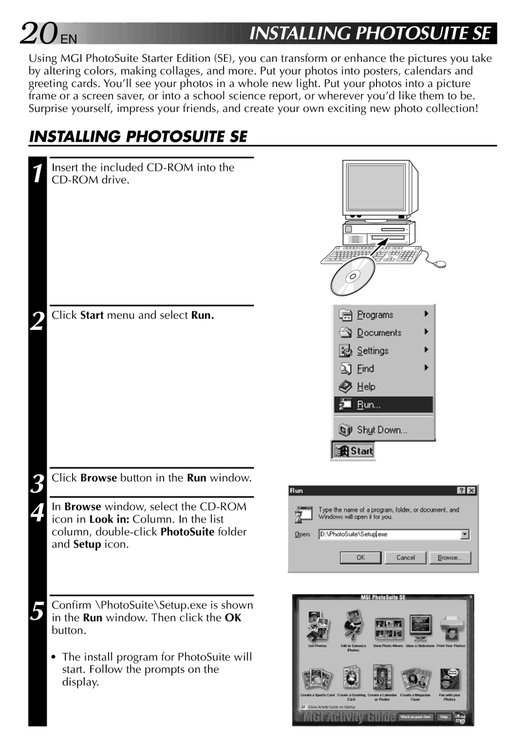 JVC GV-DV1000 manual 20 EN, Installing P Hotosuite SE 