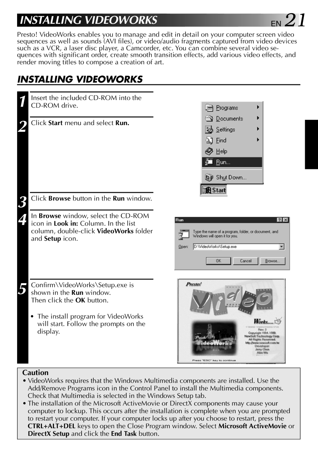 JVC GV-DV1000 manual Installing Videoworks EN 