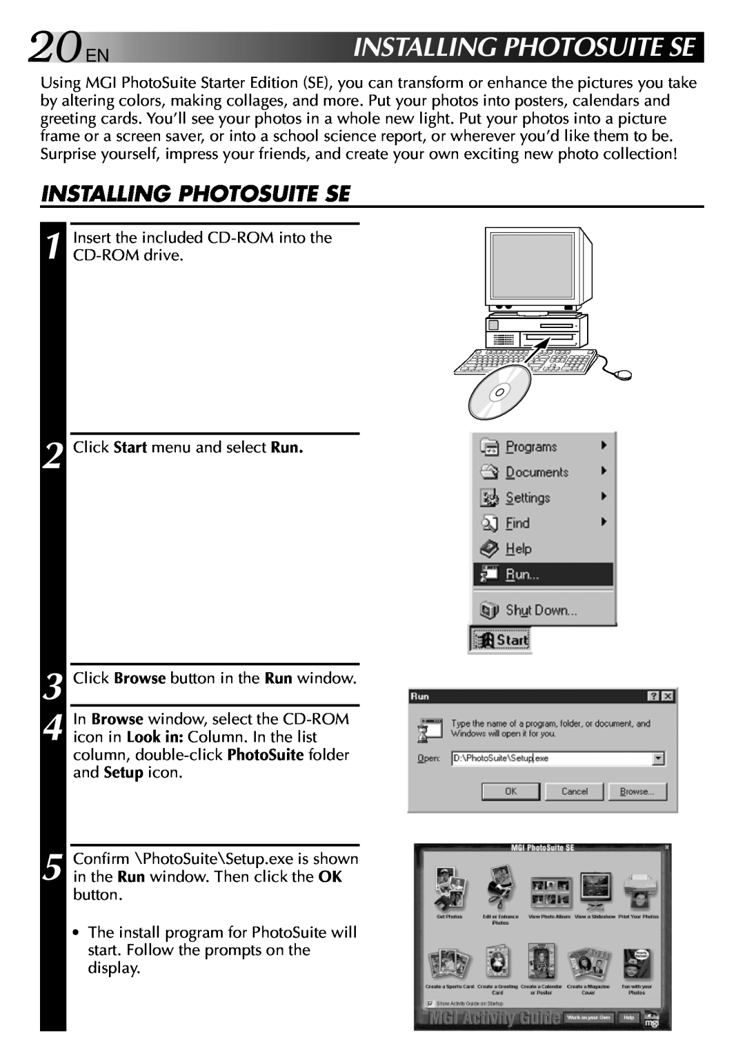 JVC GV-DV1000 manual 20EN, Installing Photosuite Se 