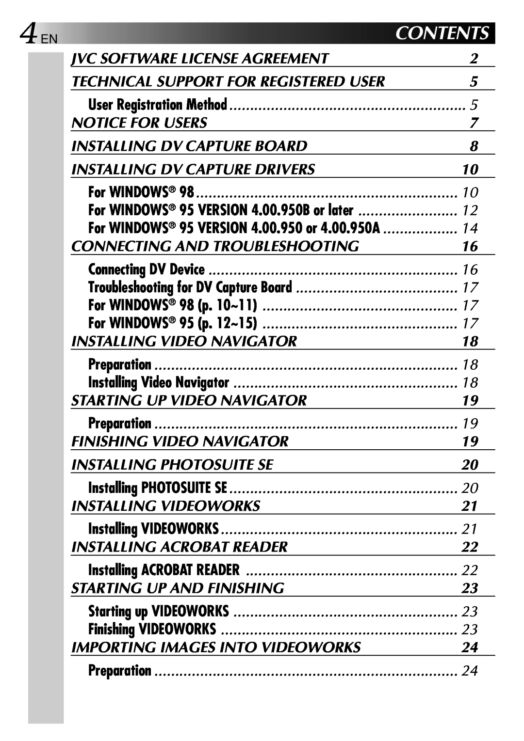 JVC GV-DV1000 manual Contents, 4 EN 