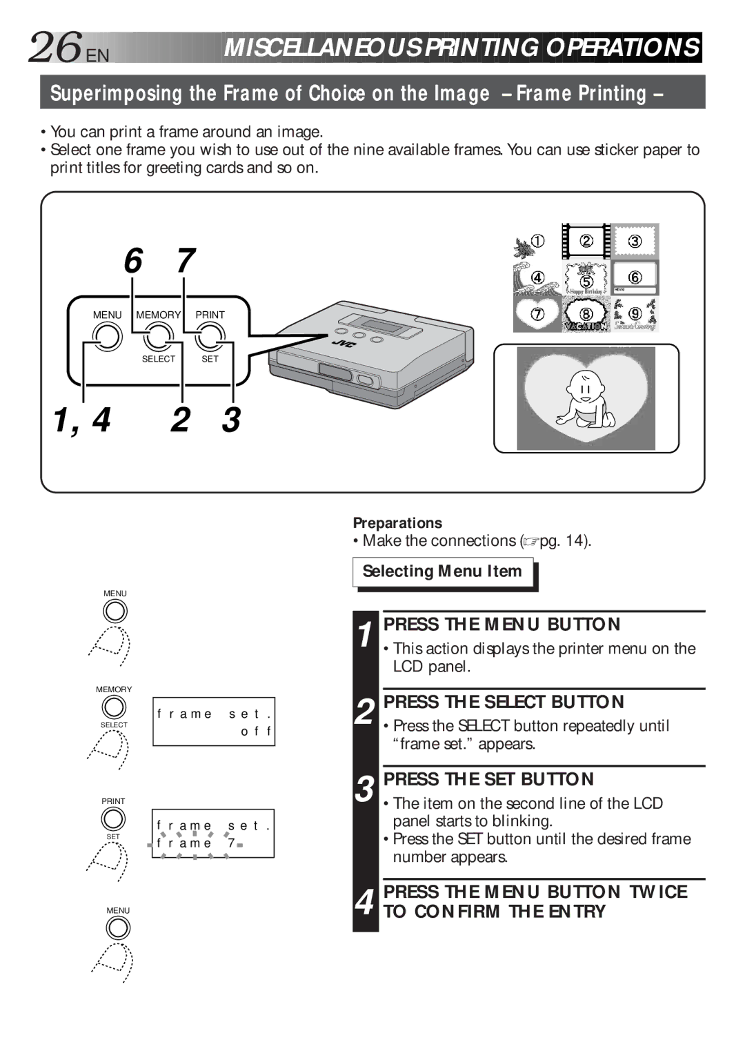 JVC GV-HT1 manual 26 EN, Miscellaneo US Printin G Operations 