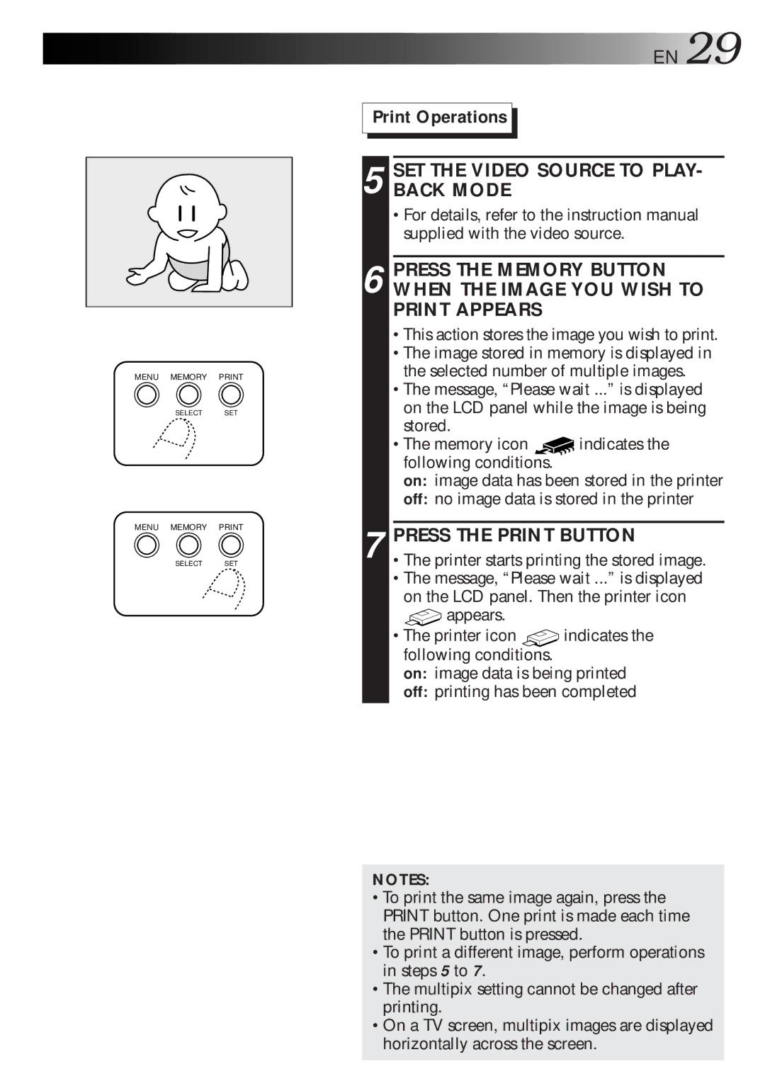 JVC GV-HT1 manual On the LCD panel. Then the printer icon 