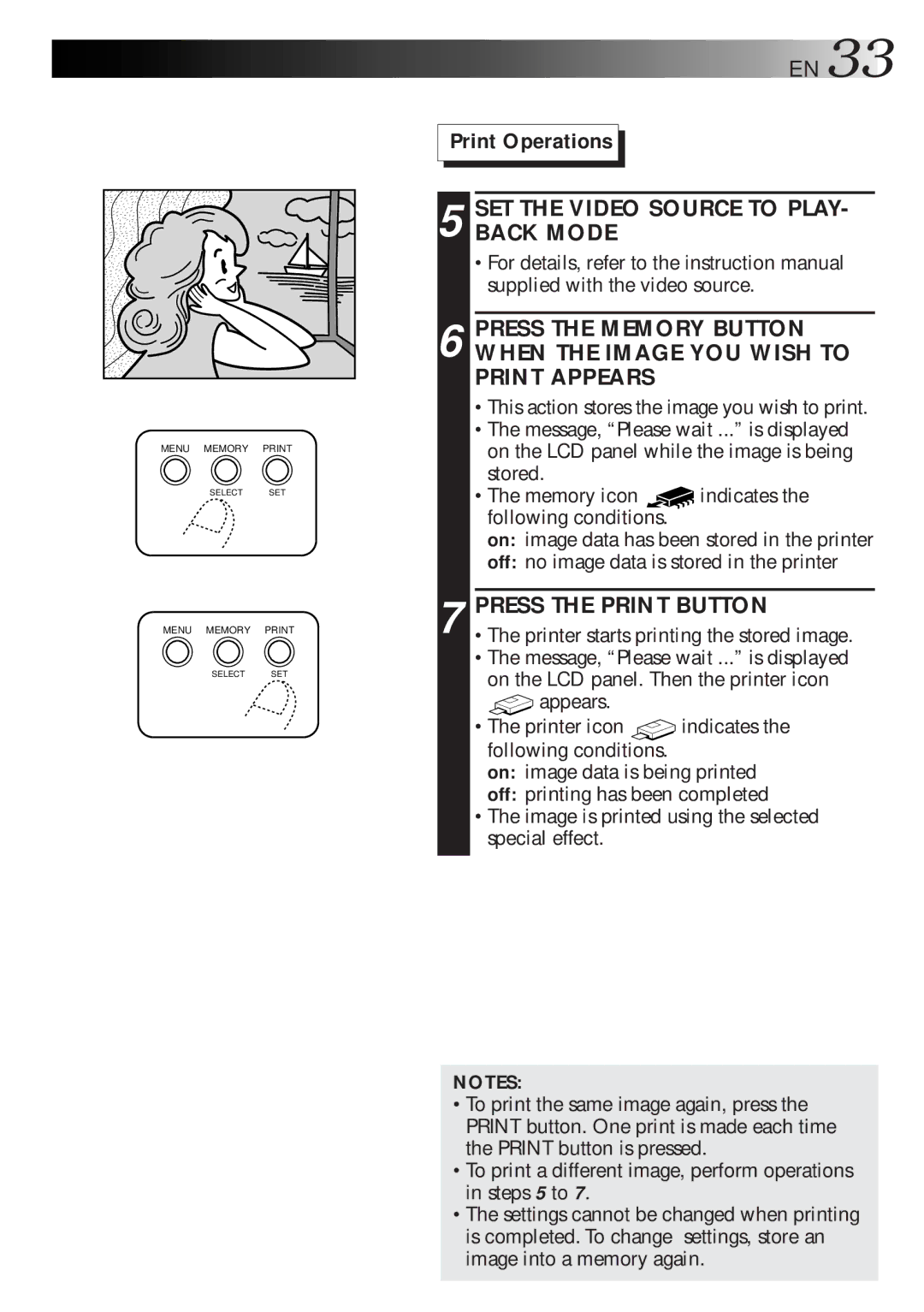 JVC GV-HT1 manual On the LCD panel. Then the printer icon 