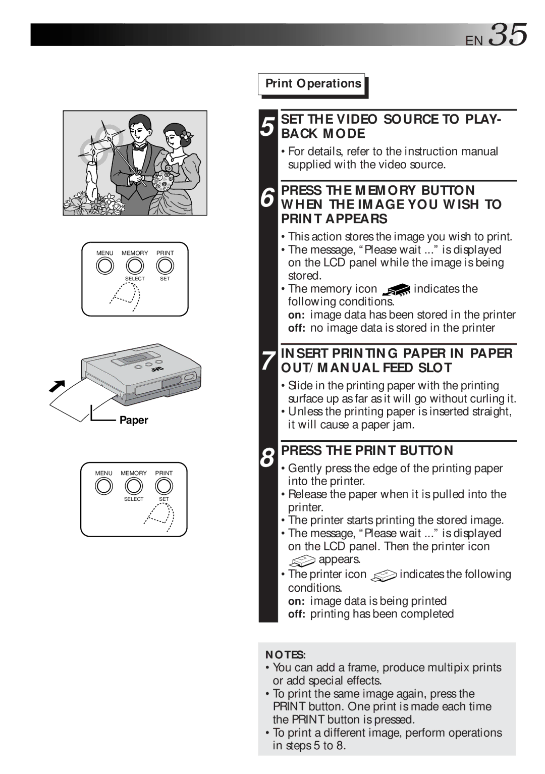 JVC GV-HT1 manual Insert Printing Paper in Paper OUT/MANUAL Feed Slot 