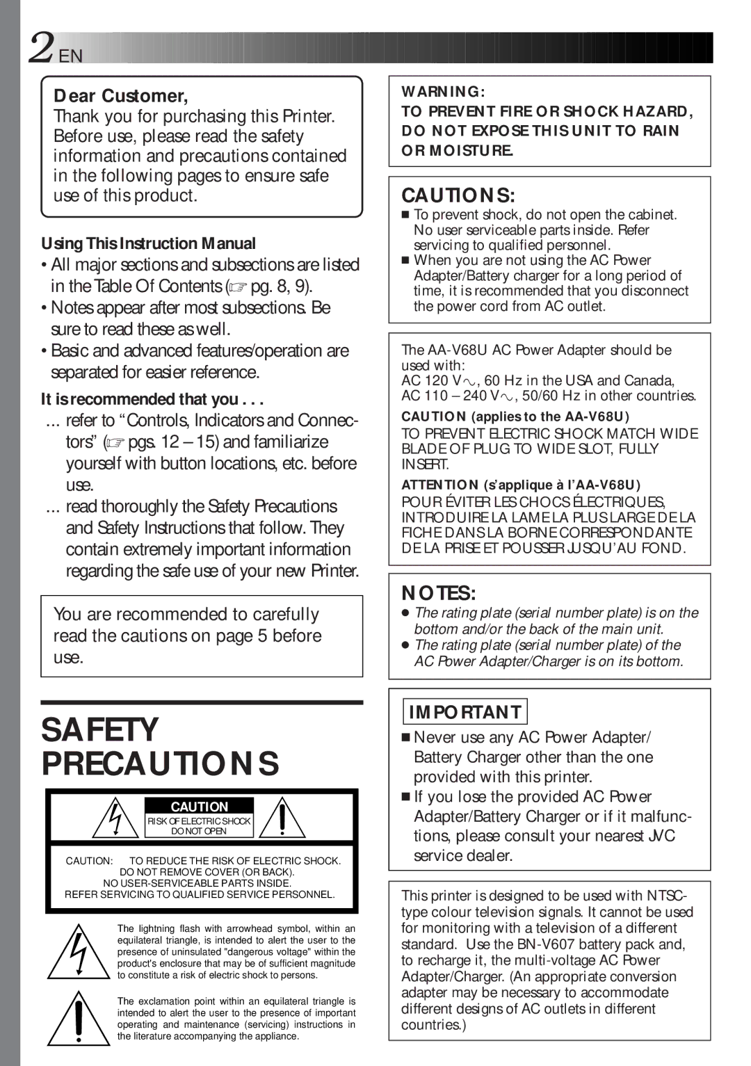 JVC GV-HT1U manual Safety Precautions 