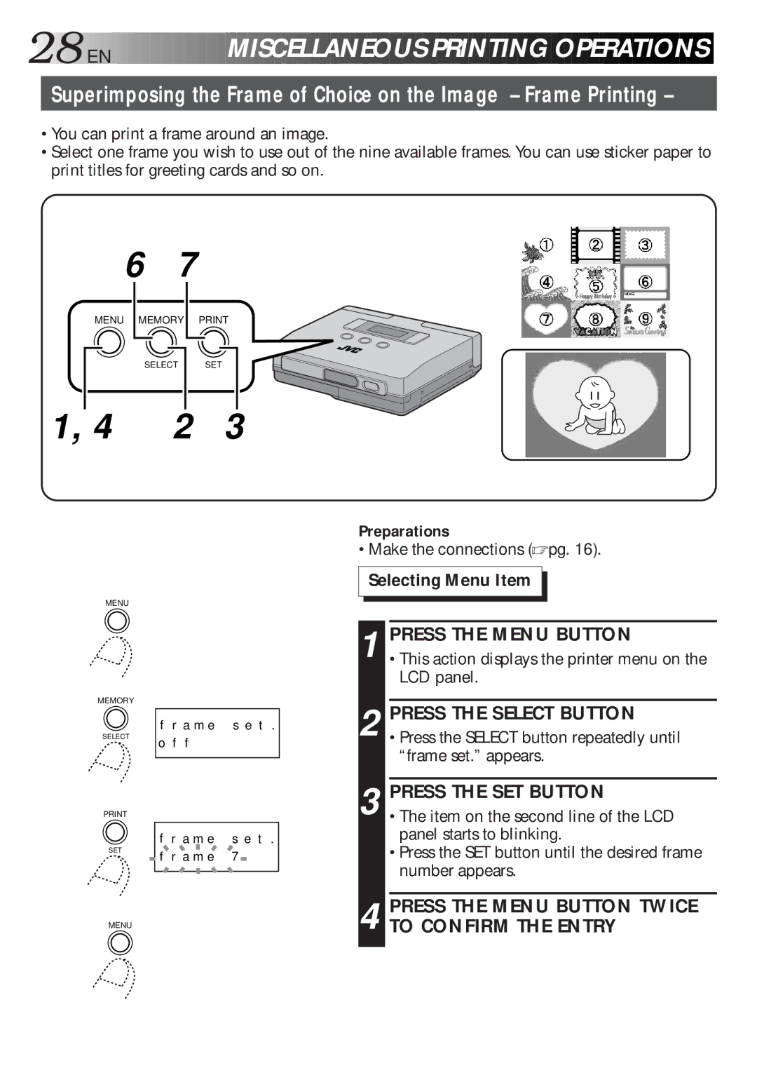 JVC GV-HT1U manual 28 EN, Miscellaneo US Printin G Operations 