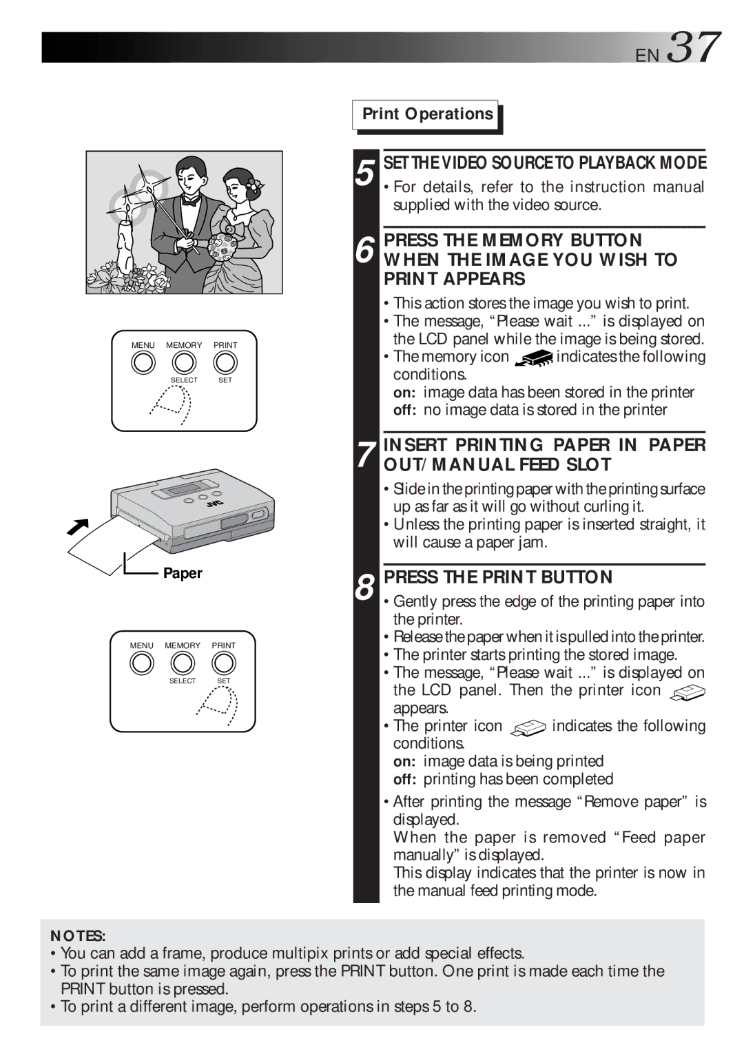 JVC GV-HT1U manual Insert Printing Paper in Paper OUT/MANUAL Feed Slot 